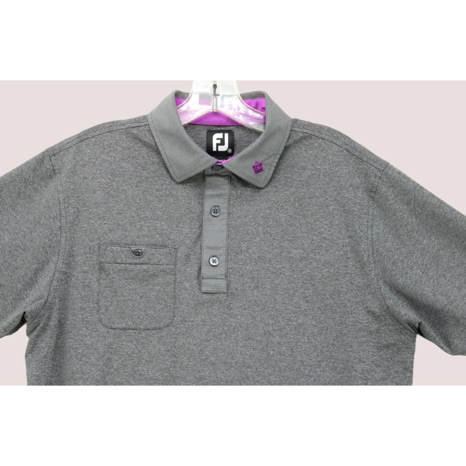 Footjoy FootJoy Performance Polo Shirt Mens M Gray Purple Trim Crown Golf FJ Preppy Polo Size US M / EU 48-50 / 2 - 1 Thumbnail