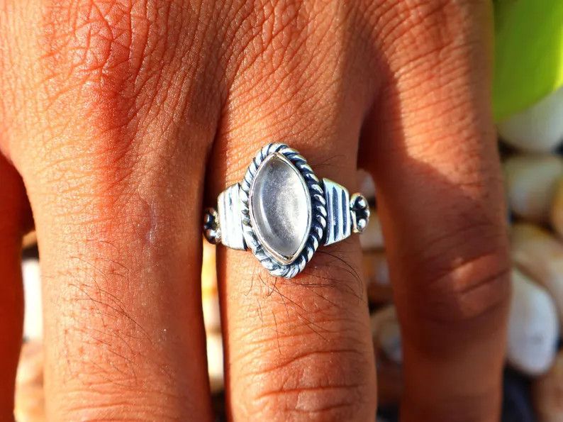 Handmade Crystal Quartz Ring, 925 Silver Marquise Gemstone Ring Size ONE SIZE - 7 Thumbnail
