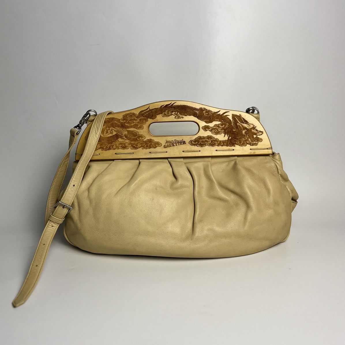 Jean Paul Gaultier 2000’s Jean Paul Gaultier Dragon Engraved Wood Frame Handbag Size ONE SIZE - 1 Thumbnail