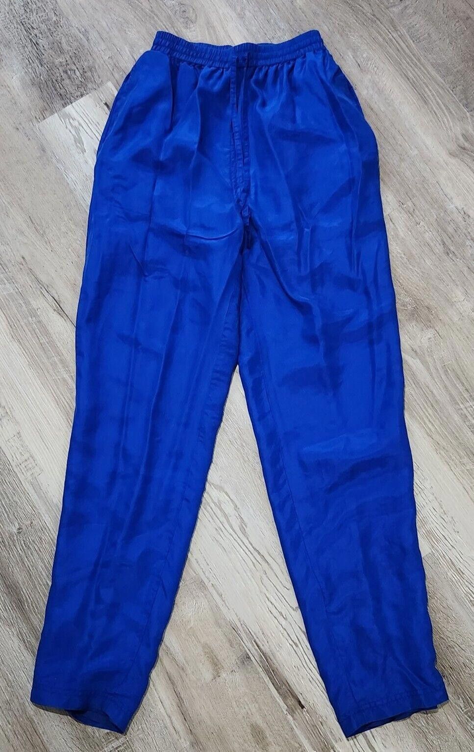 Regina Porter Pants XS Blue Silk Tapered Drawstring Waist