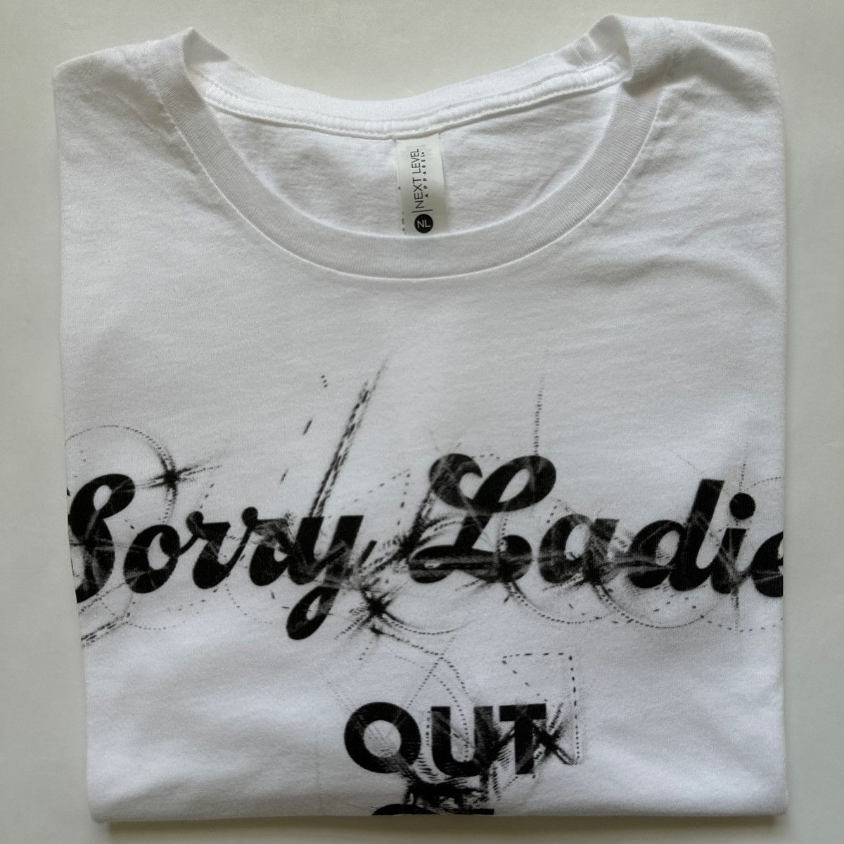 Vintage Sorry ladies slogan party tee mechanic style filth white Size US L / EU 52-54 / 3 - 4 Thumbnail