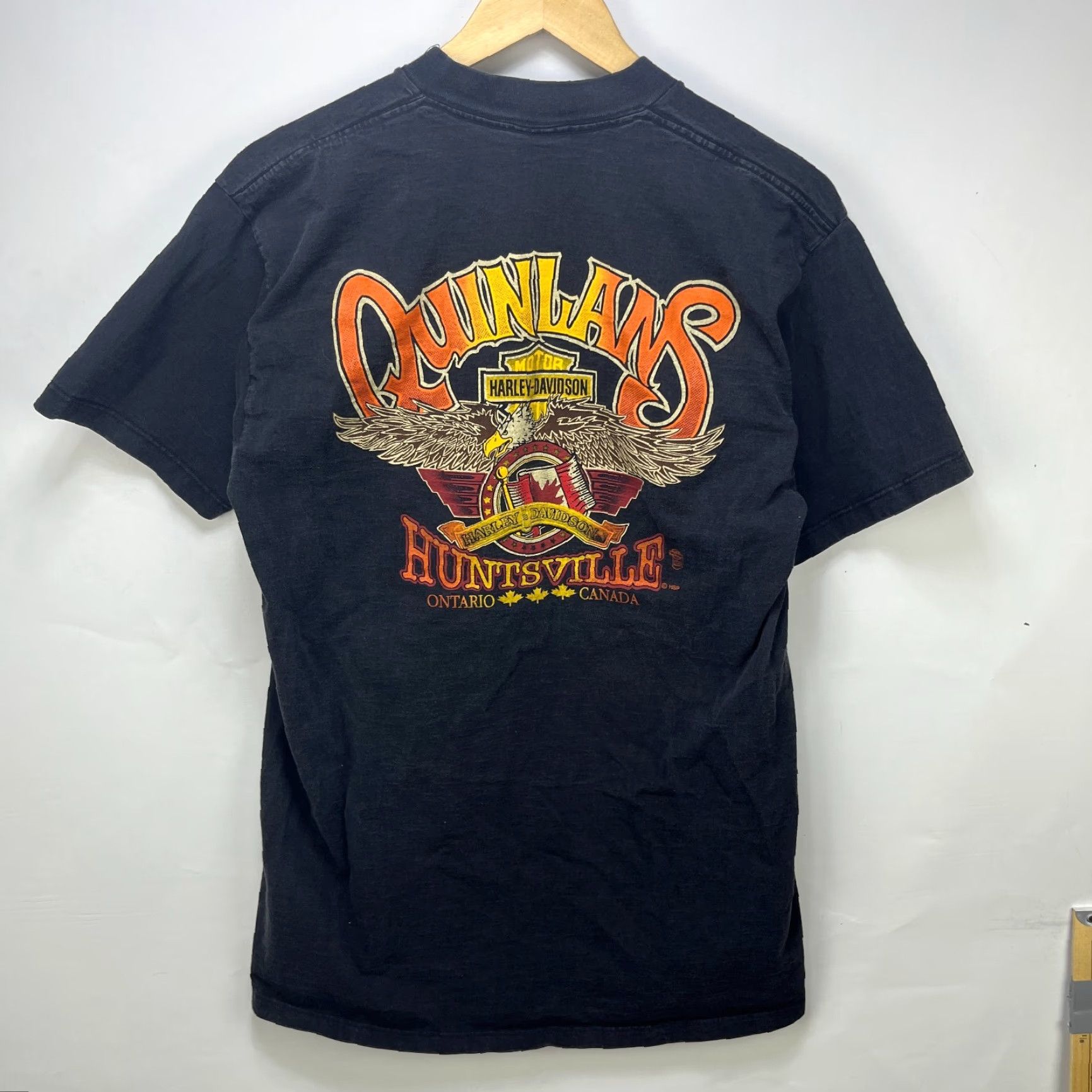 Harley Davidson VINTAGE Harley-Davidson T-Shirt Large Men 90s Eagle Sun Faded Black Canada Huntsville Size US L / EU 52-54 / 3 - 4 Thumbnail