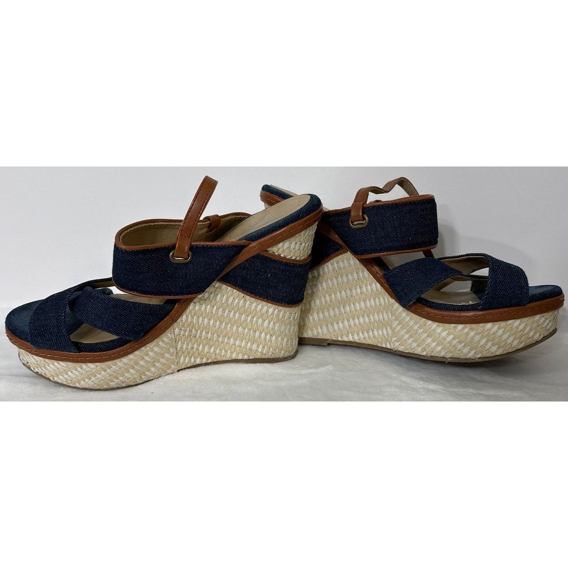 Chinese Laundry Chinese Laundry Blue Denim Tan Leather Wedge Shoes 8/38 .5 Size US 8.5 / IT 38.5 - 5 Thumbnail