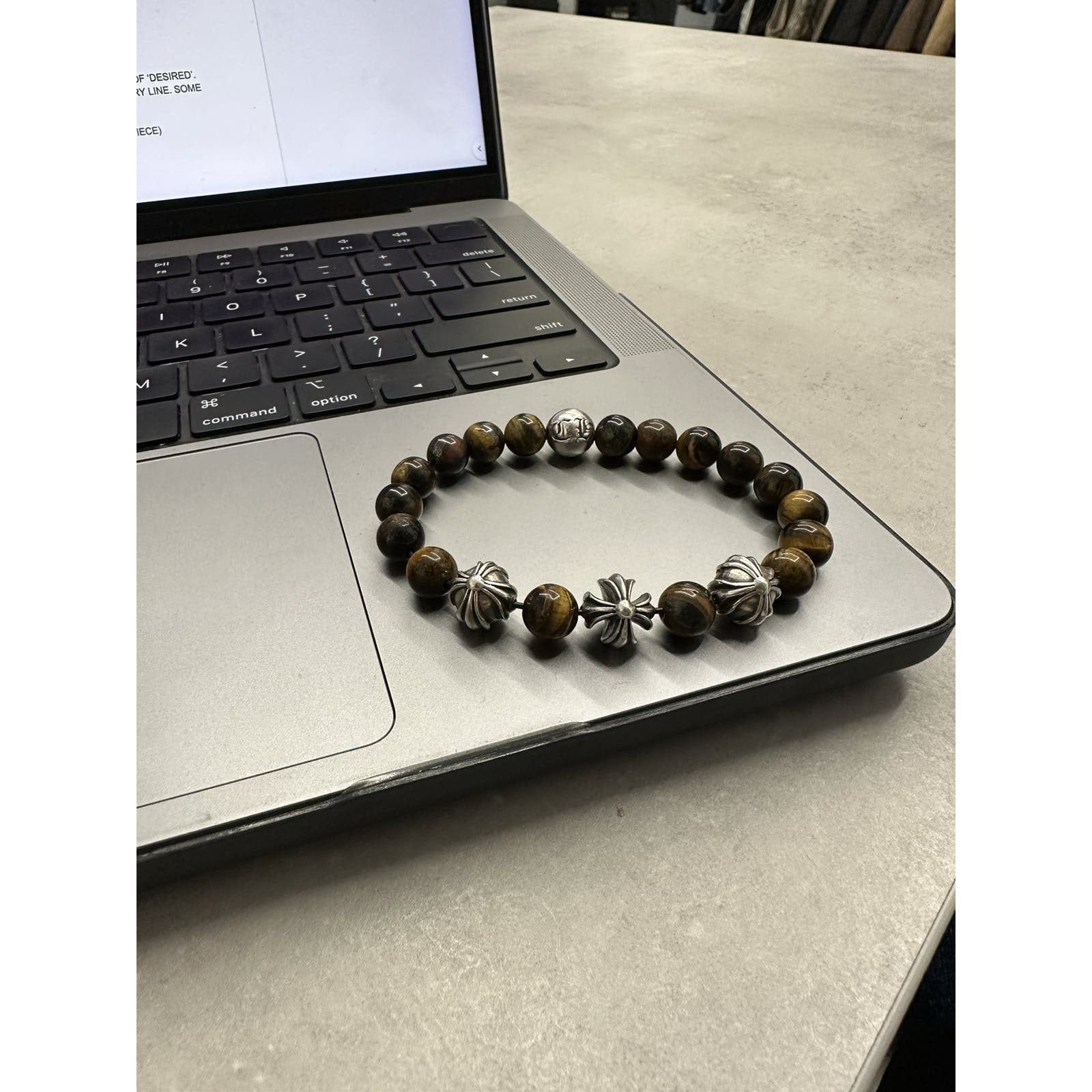 image of Chrome Hearts Brown Tigers Eye 8Mm Beaded Bracelet, Men's