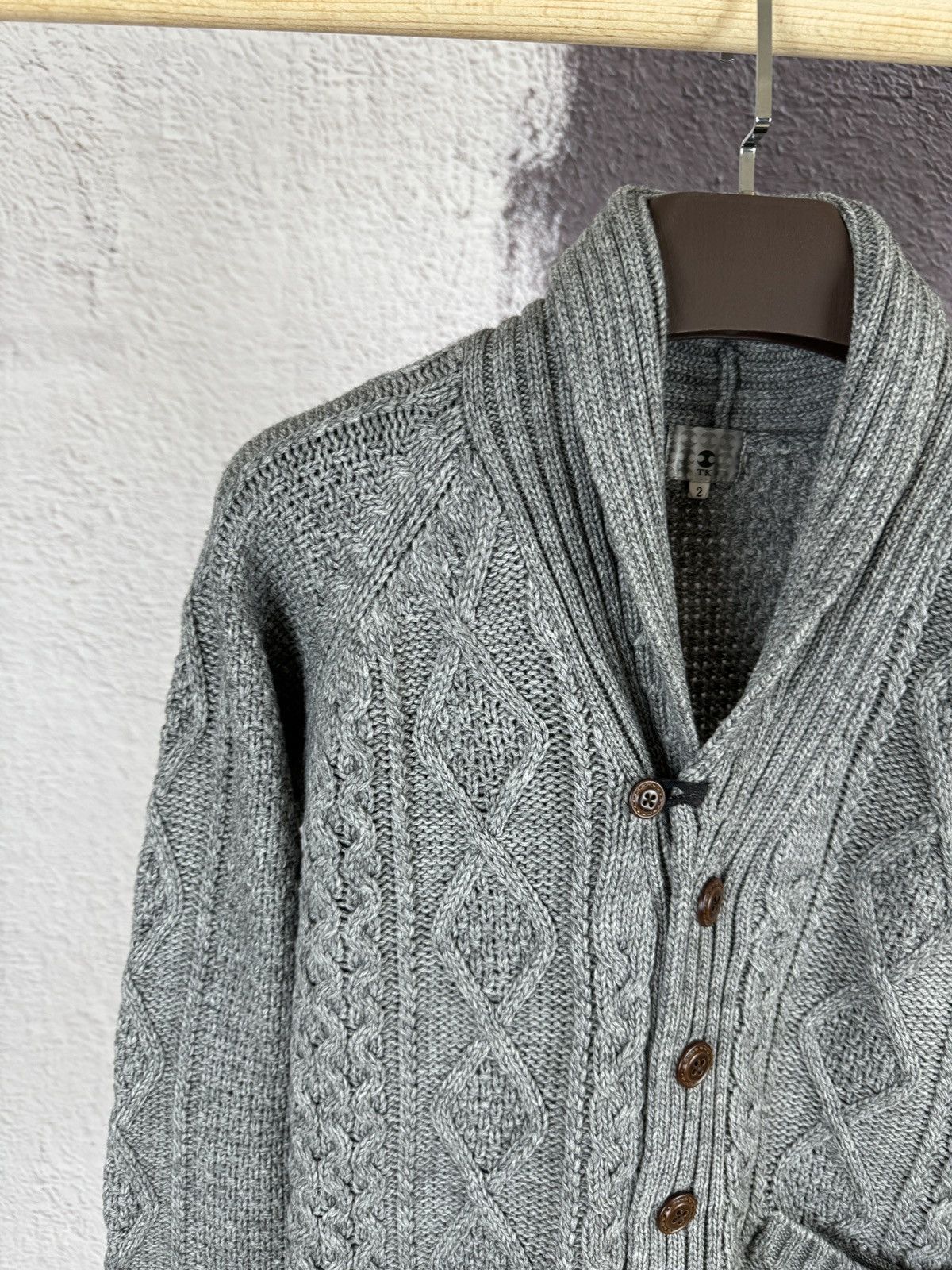 Japanese Brand × Takeo Kikuchi × Vintage TK Takeo Kikuchi vintage grey shawl neck cable knit cardigan Size US S / EU 44-46 / 1 - 3 Thumbnail