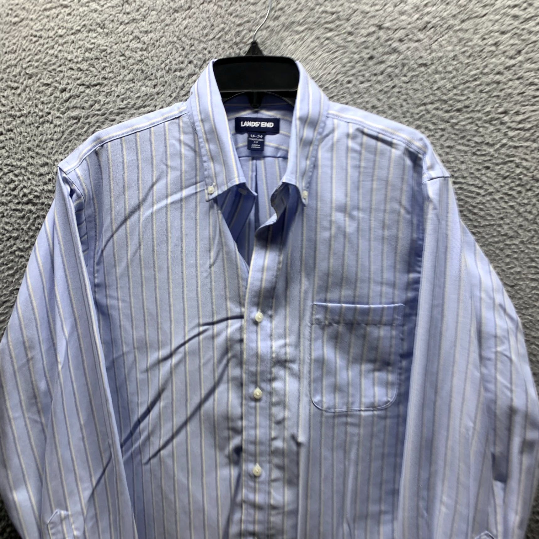 Lands' End Lands' End Shirt Mens Adult Large 16 Blue Striped Button Up Casual Cotton Long Sleeve Collar Down Button-Up Size US L / EU 52-54 / 3 - 2 Thumbnail