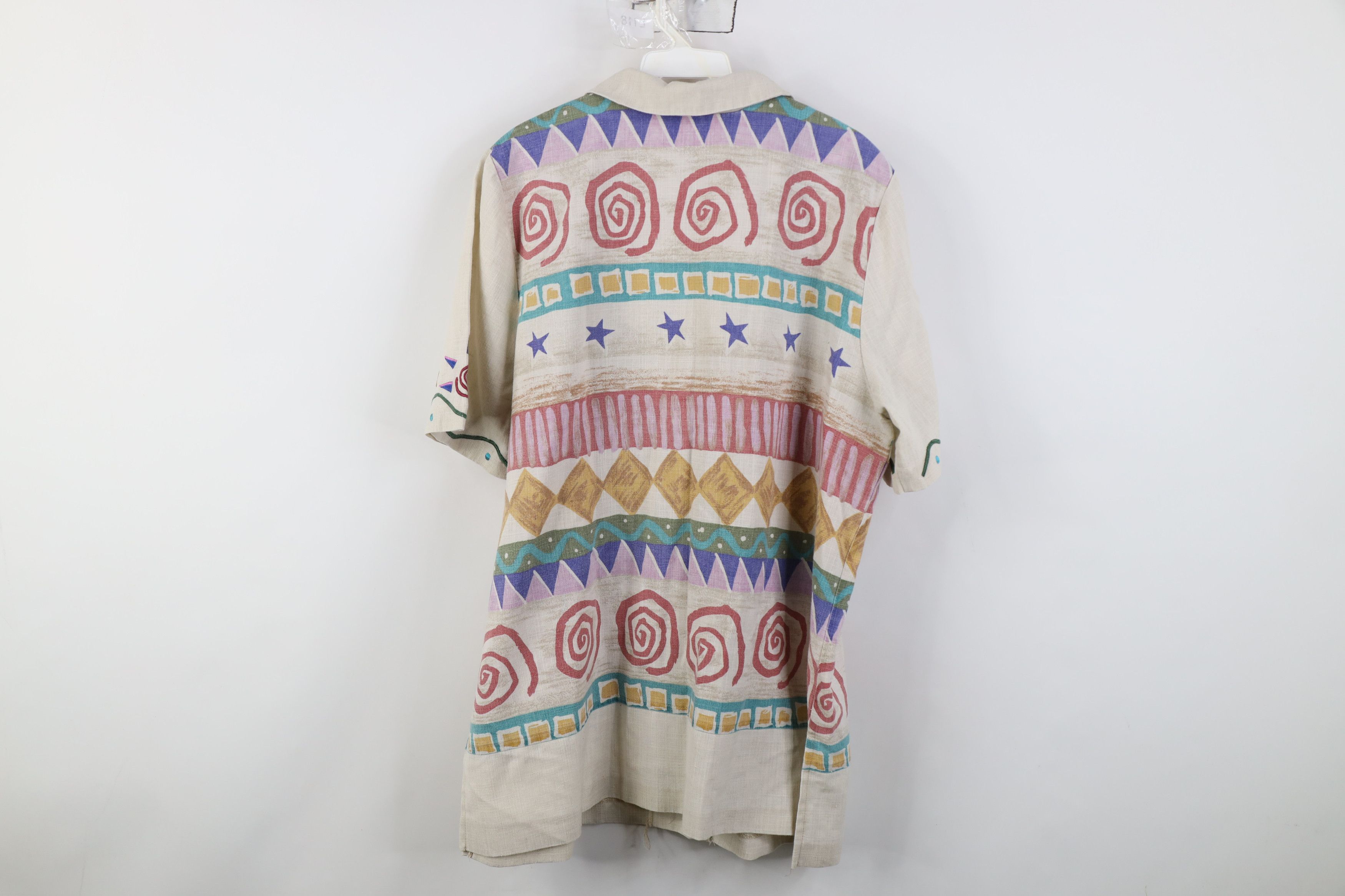 Vintage Vintage 90s Rainbow Geometric Linen Collared Button Shirt Size XXL / US 16-18 / IT 52-54 - 10 Thumbnail