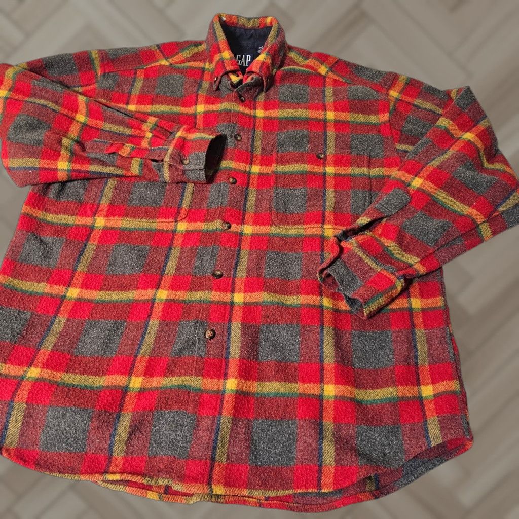 Gap VINTAGE GAP Shirt Mens Red Plaid Flannel Wool Blend Button Shirt Medium Hong Kong Size US M / EU 48-50 / 2 - 1 Thumbnail
