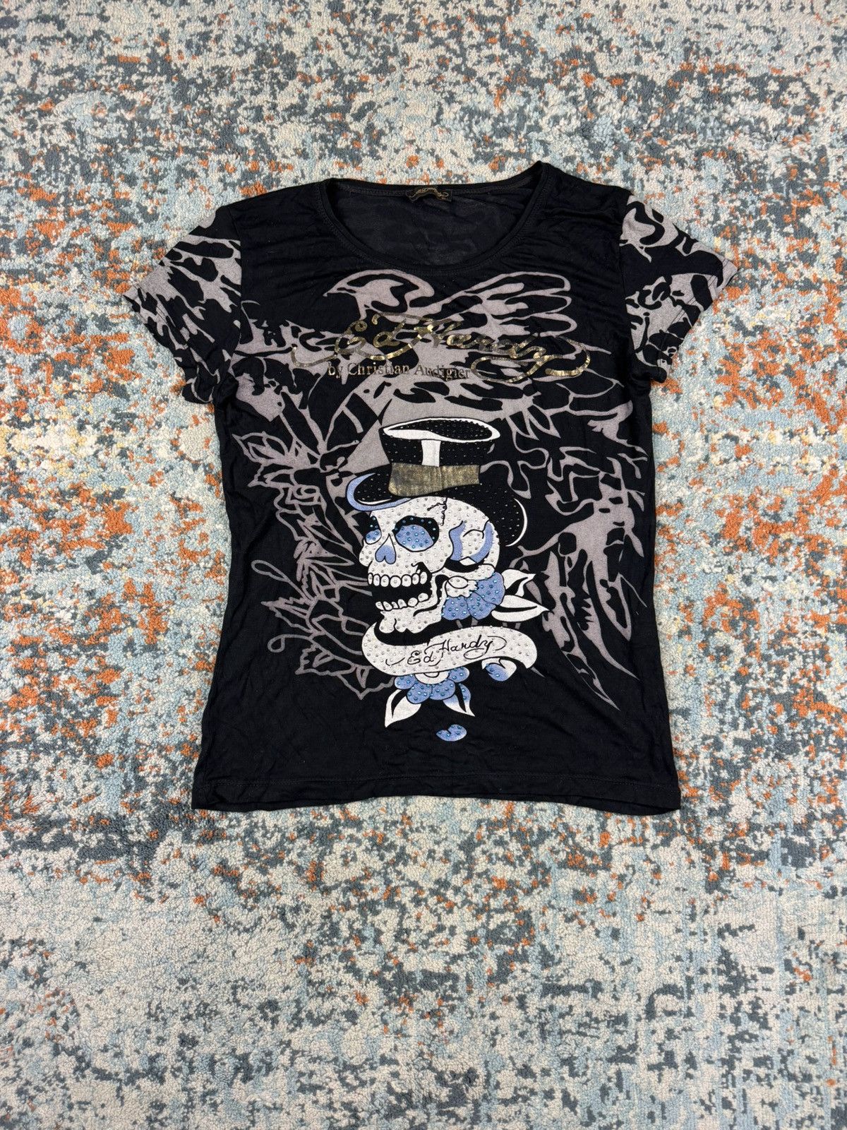 Christian Audigier × Ed Hardy × Vintage Vintage Y2K Ed Hardy by Christian Audigier studded tee top Size XL / US 12-14 / IT 48-50 - 1 Thumbnail