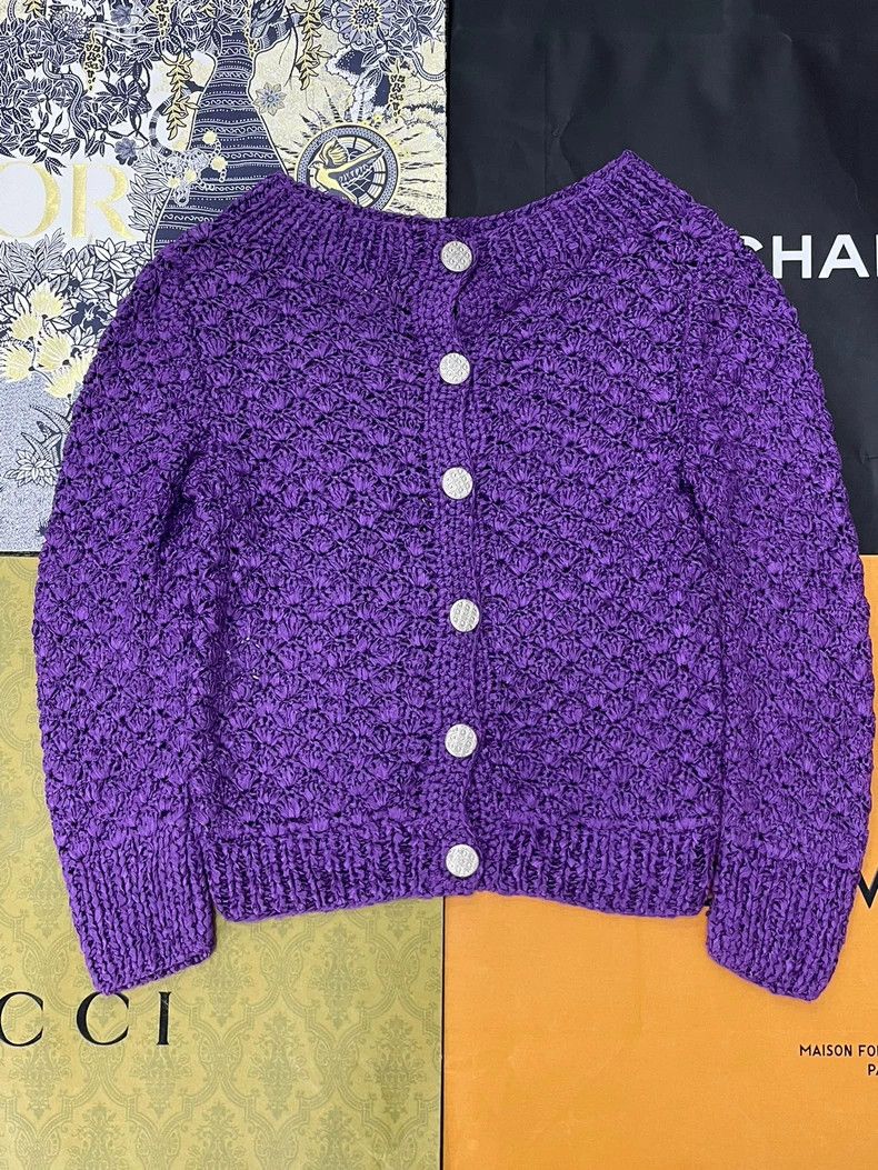 Chanel Chanel Purple hollow knitted top coat Size XS / US 0-2 / IT 36-38 - 2 Thumbnail