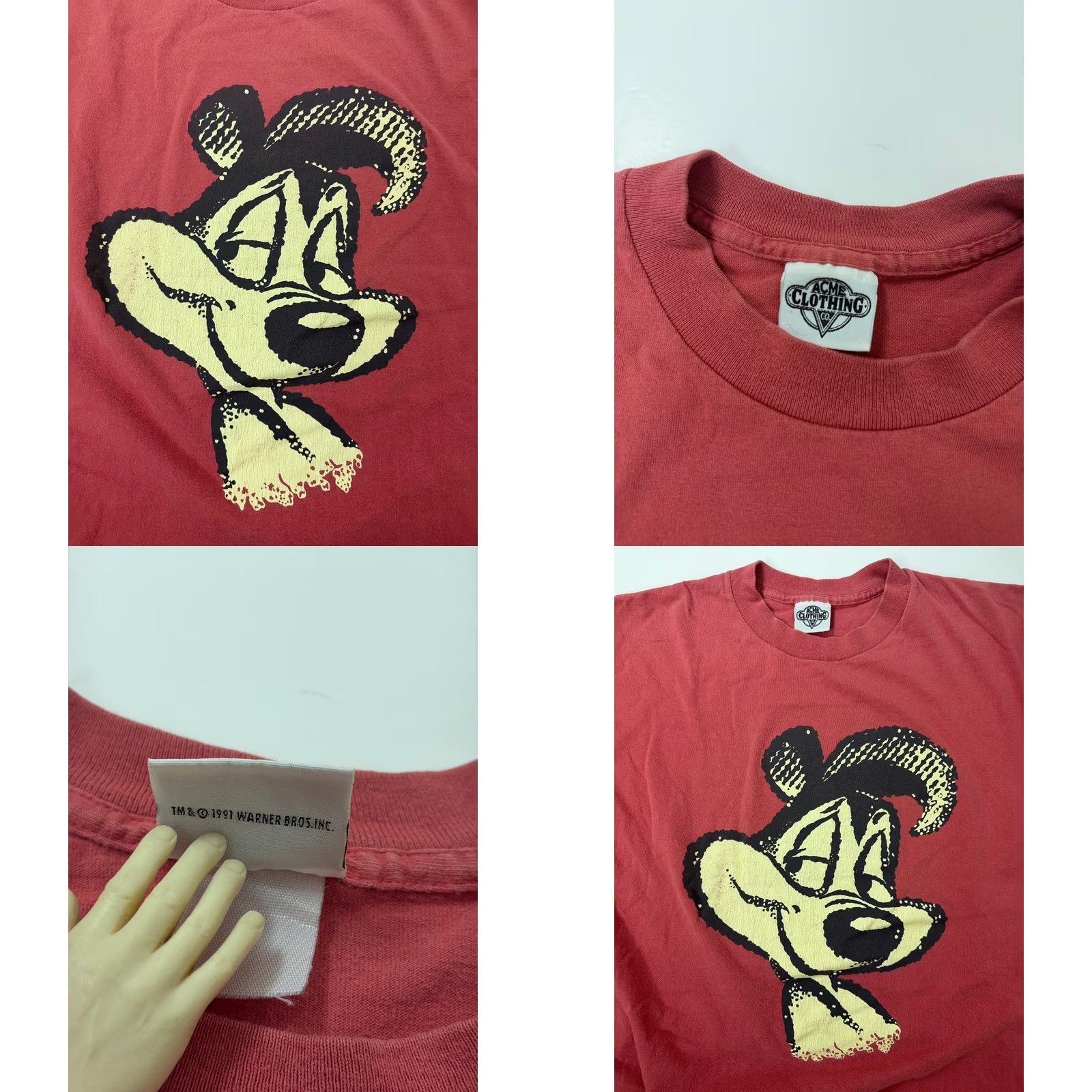 Vintage VINTAGE Pepe Le Pew Shirt Acme Men XL 90s Red T-Shirt Cartoon Looney Tunes Pepé Le Pew 90s 80s Grunge Hipster Men Size US XL / EU 56 / 4 - 9 Thumbnail