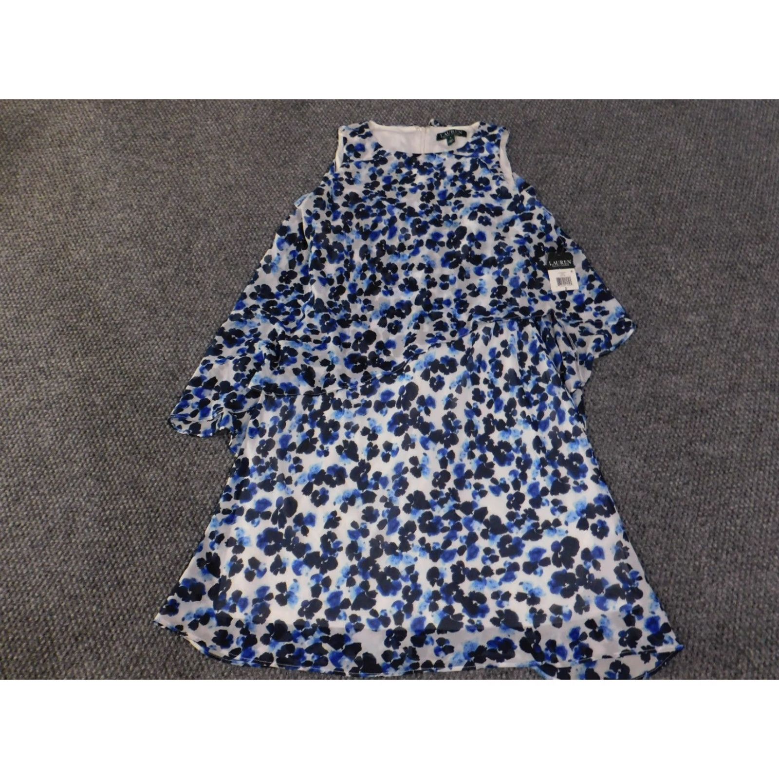 Ralph Lauren Lauren Ralph Lauren Dress Womens 2 Blue Floral Sleeveless A-Line Lined Knee Length Party Cocktail Mini Shift Dress 90s? Size XS / US 0-2 / IT 36-38 - 3 Thumbnail