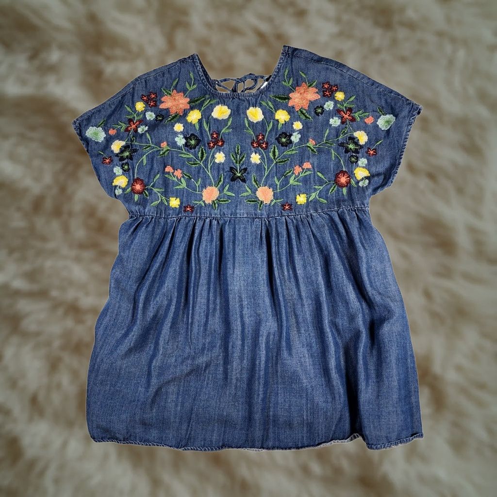 chelsea and theodore dress & Petite PM Blue Denim Floral Embroidered Short Sleeve Casual Womens long sleeve Dress Chelsea & Theodore xl