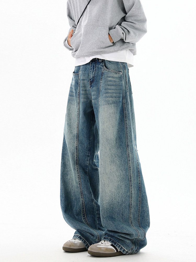 Vintage American retro patchwork washed curved jeans for men Size US 32 / EU 48 - 3 Thumbnail