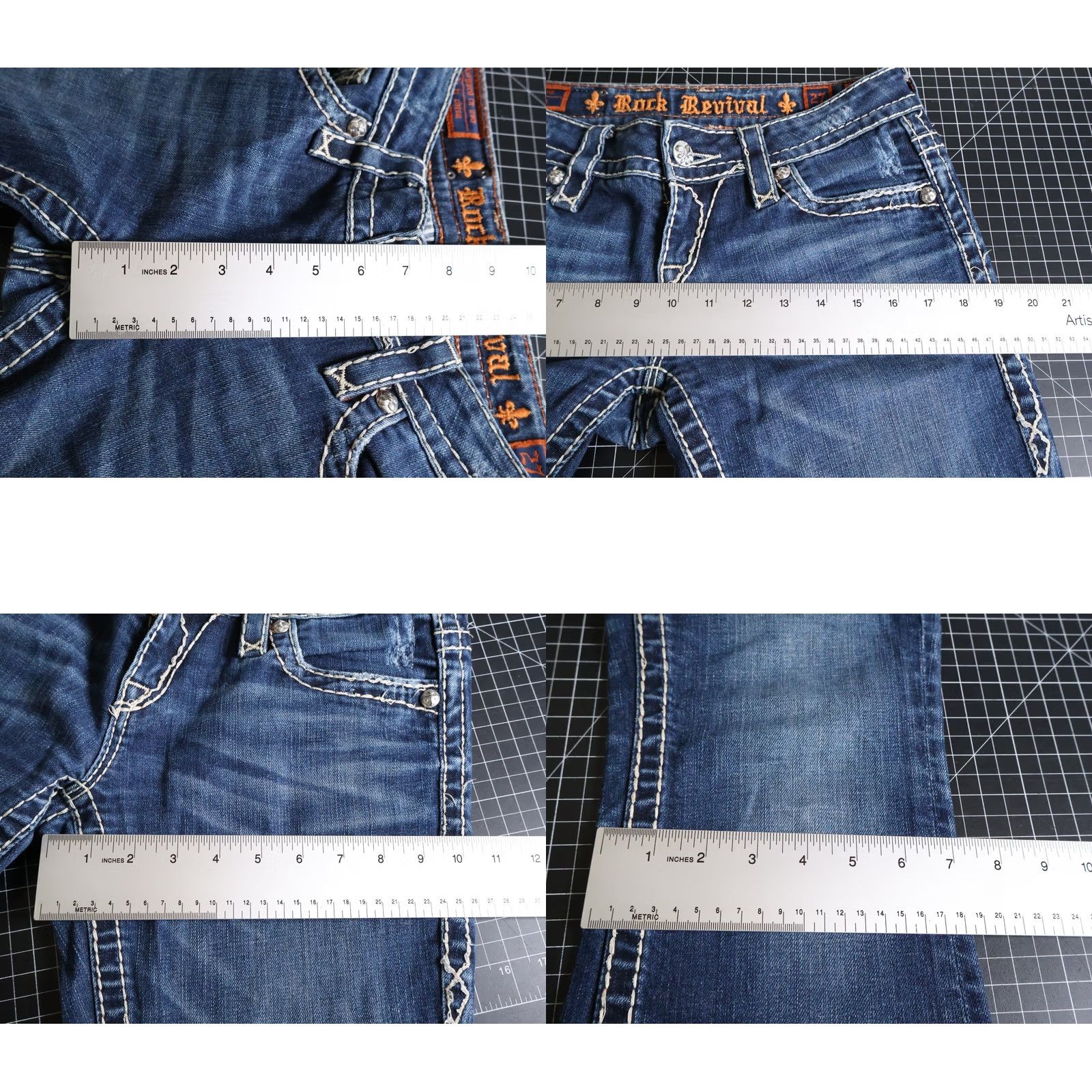 Vintage VINTAGE Rock Revival Jeans Women's 27 Blue Eva Relaxed Boot Cut Denim Stretch Studded Size 27" / US 4 / IT 40 - 8 Thumbnail