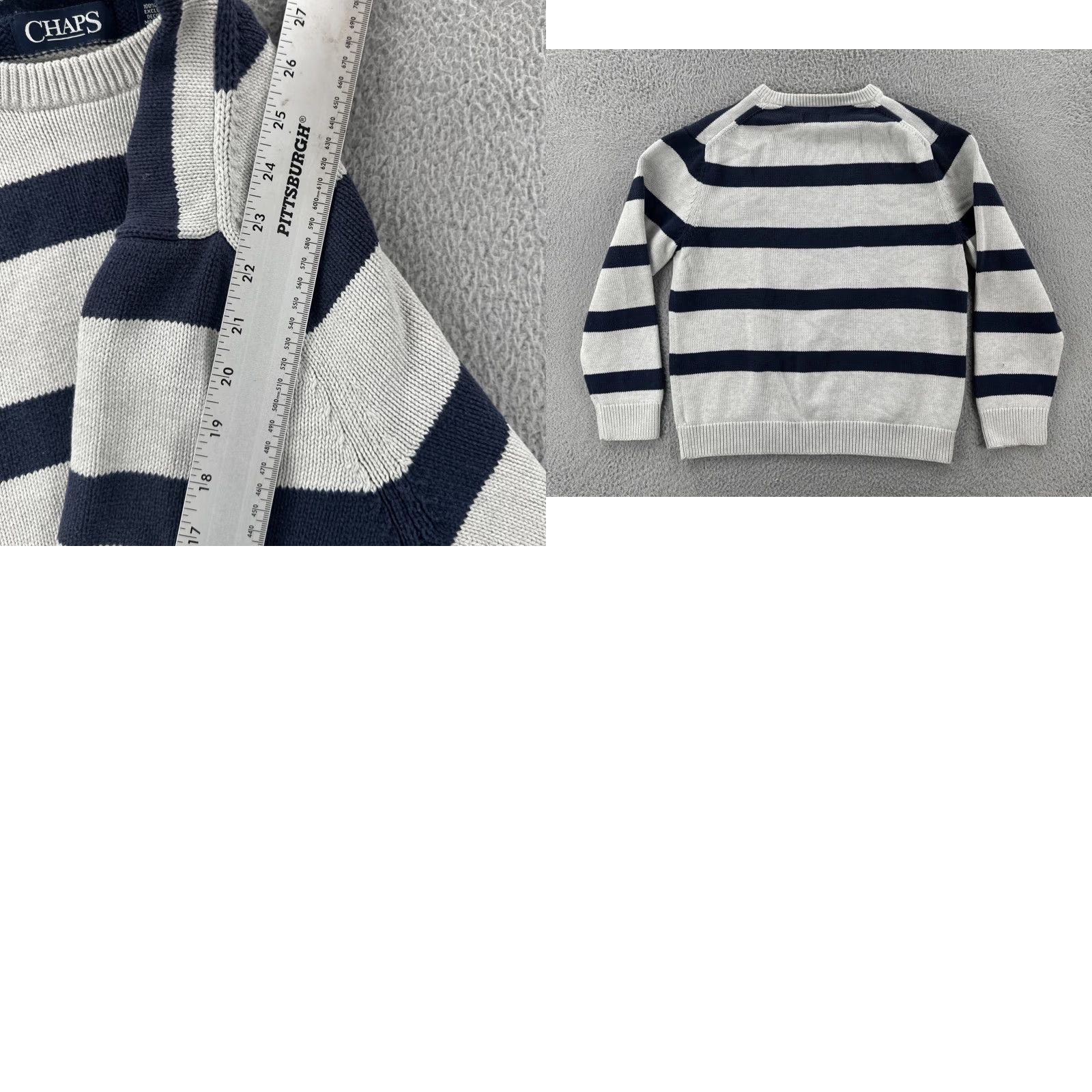 Chaps VINTAGE Chaps Sweater Men L White Blue Striped Cotton Logo Crew Neck Pullover Regular Size L Size US L / EU 52-54 / 3 - 10 Thumbnail