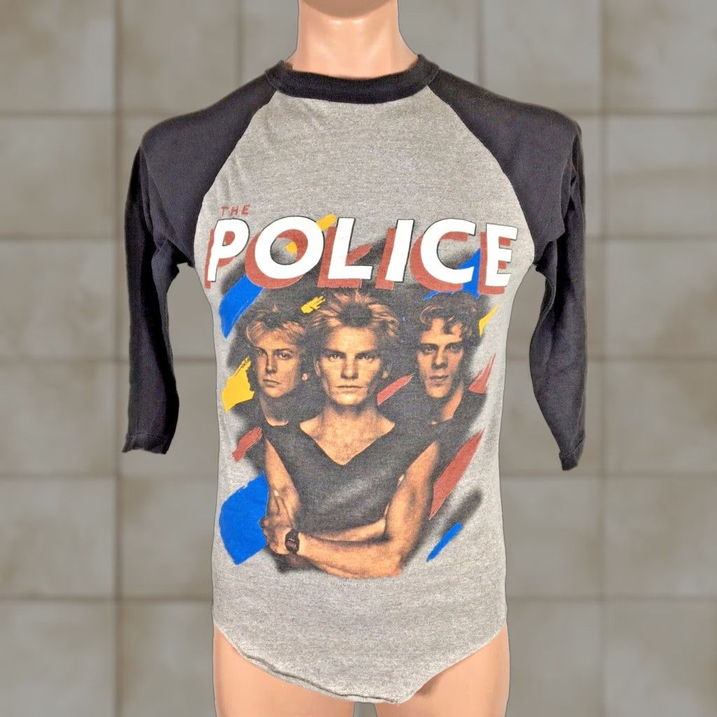 VTG 1983 The Police Synchronicity Concert Tour Baseball Raglan 3/4 Tee M MED Grey Unisex Shirt