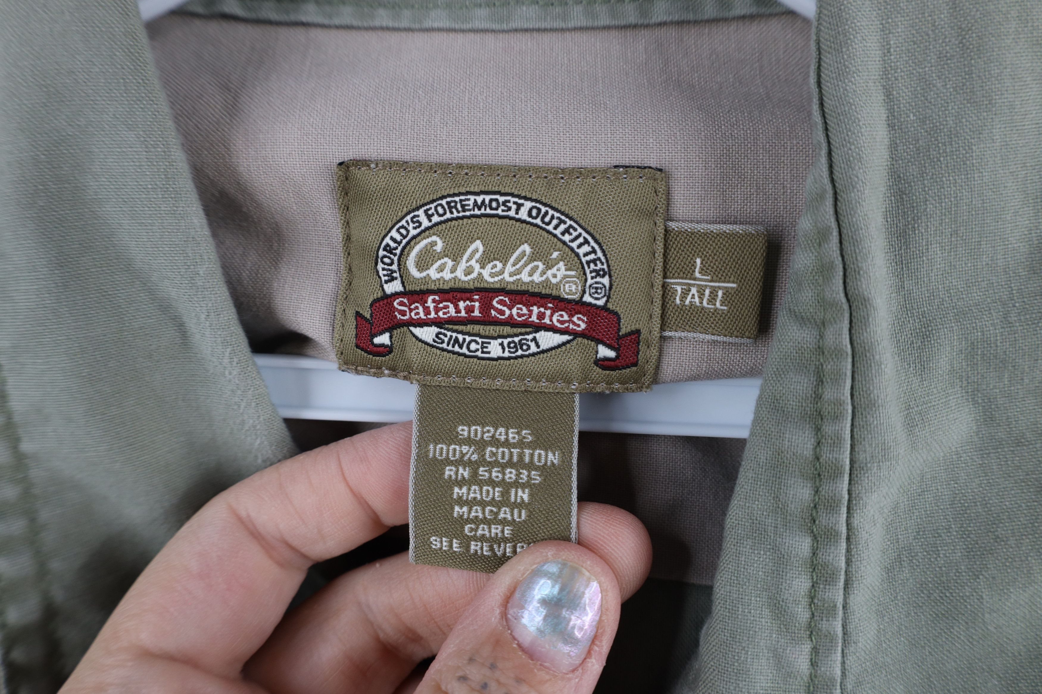 Cabelas × Vintage Vintage Cabelas Short Sleeve Safari Bush Button Shirt Green Size US L / EU 52-54 / 3 - 7 Thumbnail