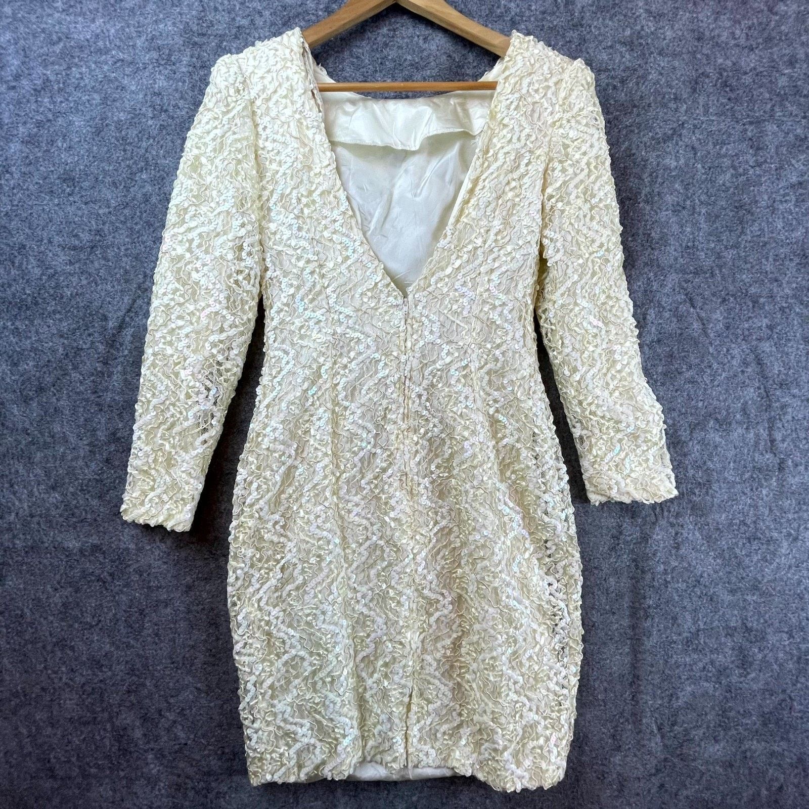H&M VTG H&W Collections Dress 8 Ivory Sequin Lace Wedding Glam Size M / US 6-8 / IT 42-44 - 2 Thumbnail
