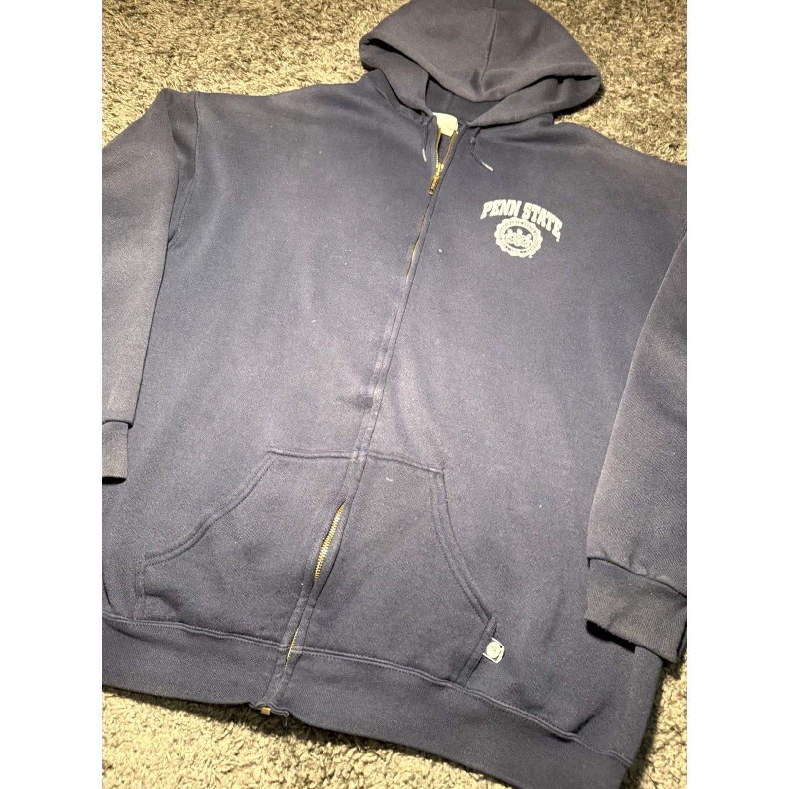 Penn VINTAGE Penn State Full Zip Up Hoodie Sweatshirt Navy Blue 2XL Faded Men Regular Knit 80s 90s Sports University Graphic Print Logo Size US XXL / EU 58 / 5 - 2 Thumbnail