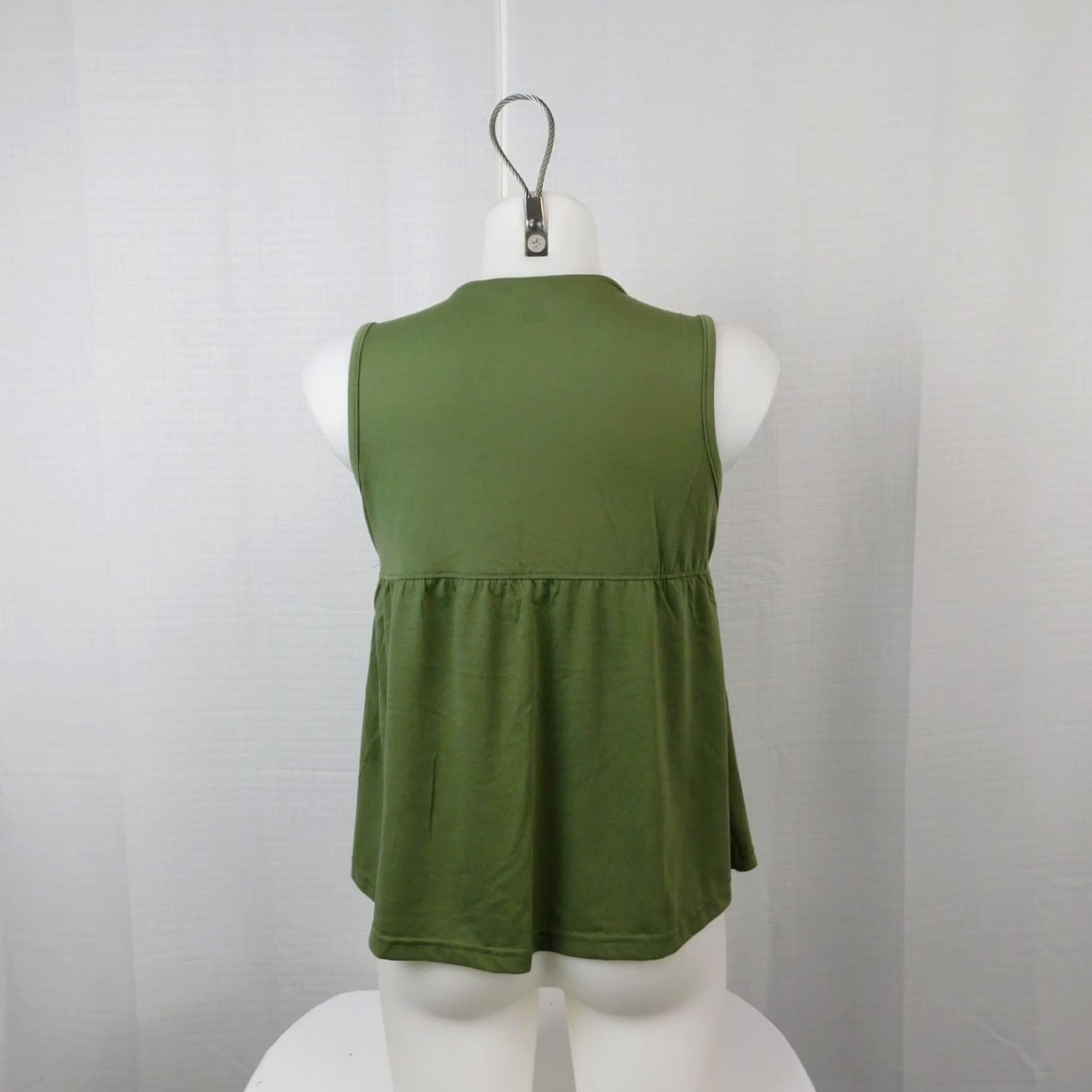 Olive Women's Sleeveless Crew Neck Knit Peplum Tank Olive Green XL #1773 Size XL / US 12-14 / IT 48-50 - 3 Thumbnail
