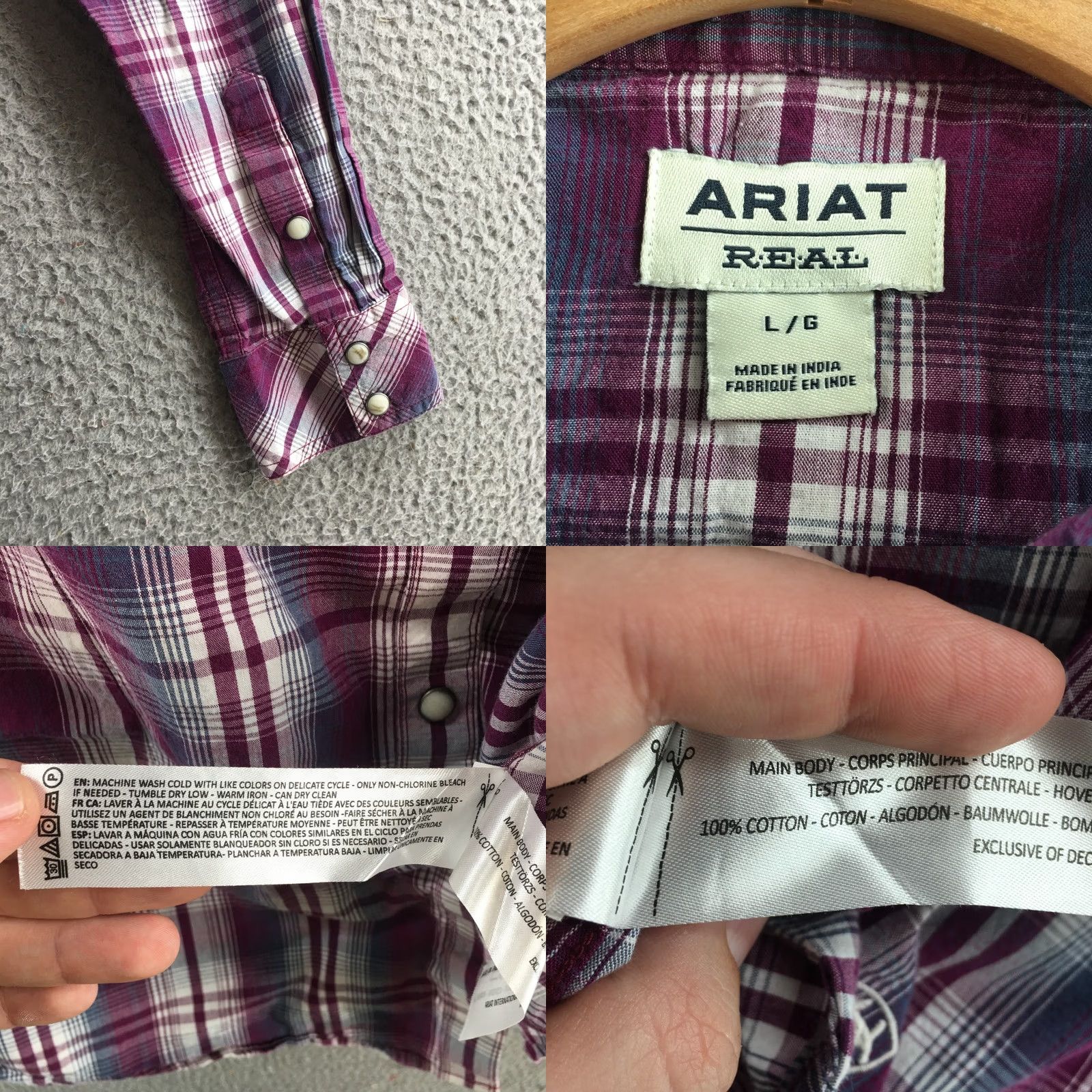 Ariat Ariat REAL Shirt Womens L Purple Blue Plaid Western Snap Button Zia Embroidery Shirt Size L / US 10 / IT 46 - 9 Thumbnail
