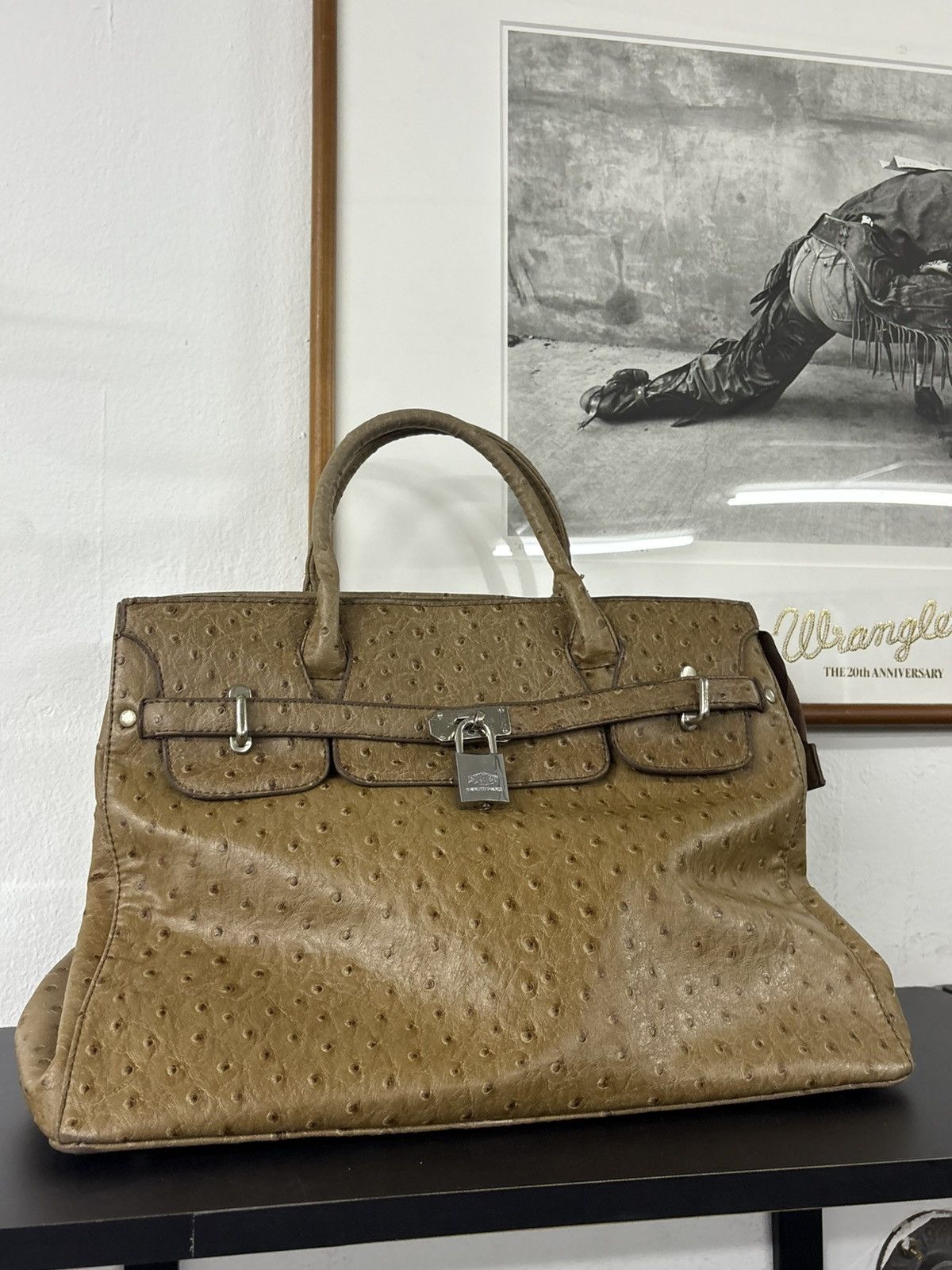 Handmade Birkin Style Hand Bag Ostrich Leather Size ONE SIZE - 10 Thumbnail
