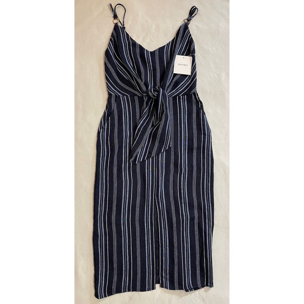 Ellen Tracy NWT New $129 Ellen Tracy Tie Front Linen Blend Navy Stripe Size XS / US 0-2 / IT 36-38 - 5 Thumbnail