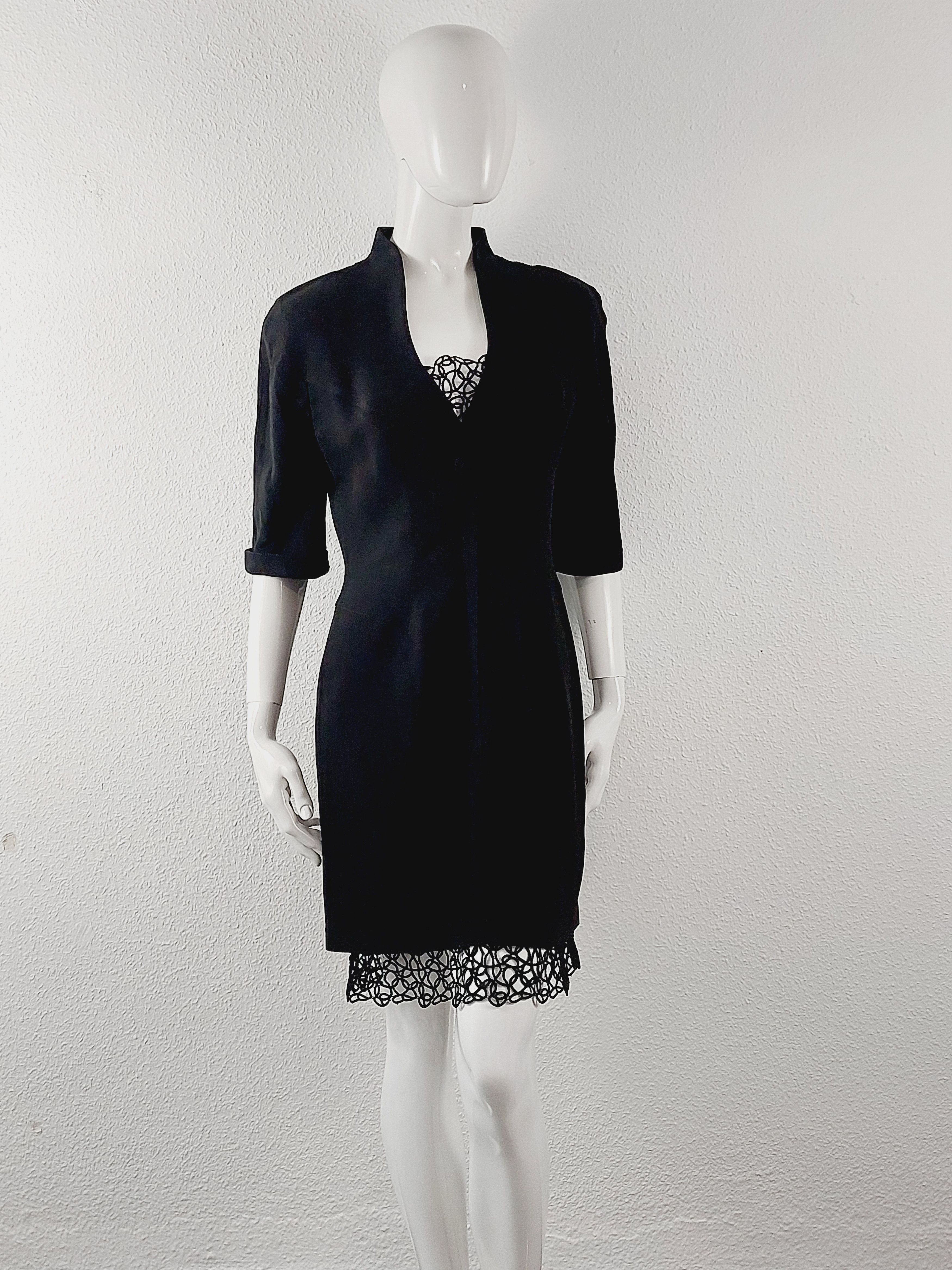 Thierry Mugler Thierry Mugler Archival Black Lace Open Back Cocktail Dress Size S / US 4 / IT 40 - 5 Thumbnail