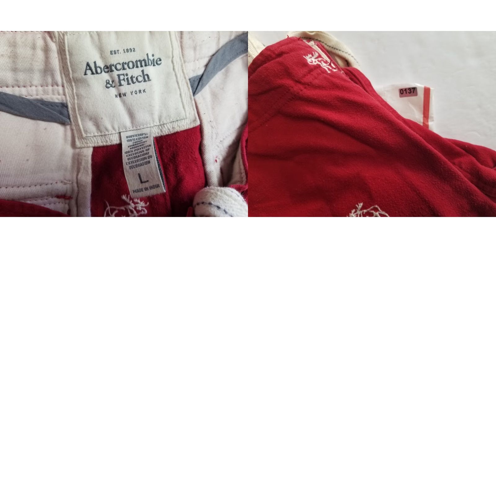Abercrombie & Fitch VINTAGE Abercrombie & Fitch Moose Logo Print Flannel PJ Pants L Men Red Cotton Size US 33 - 9 Thumbnail