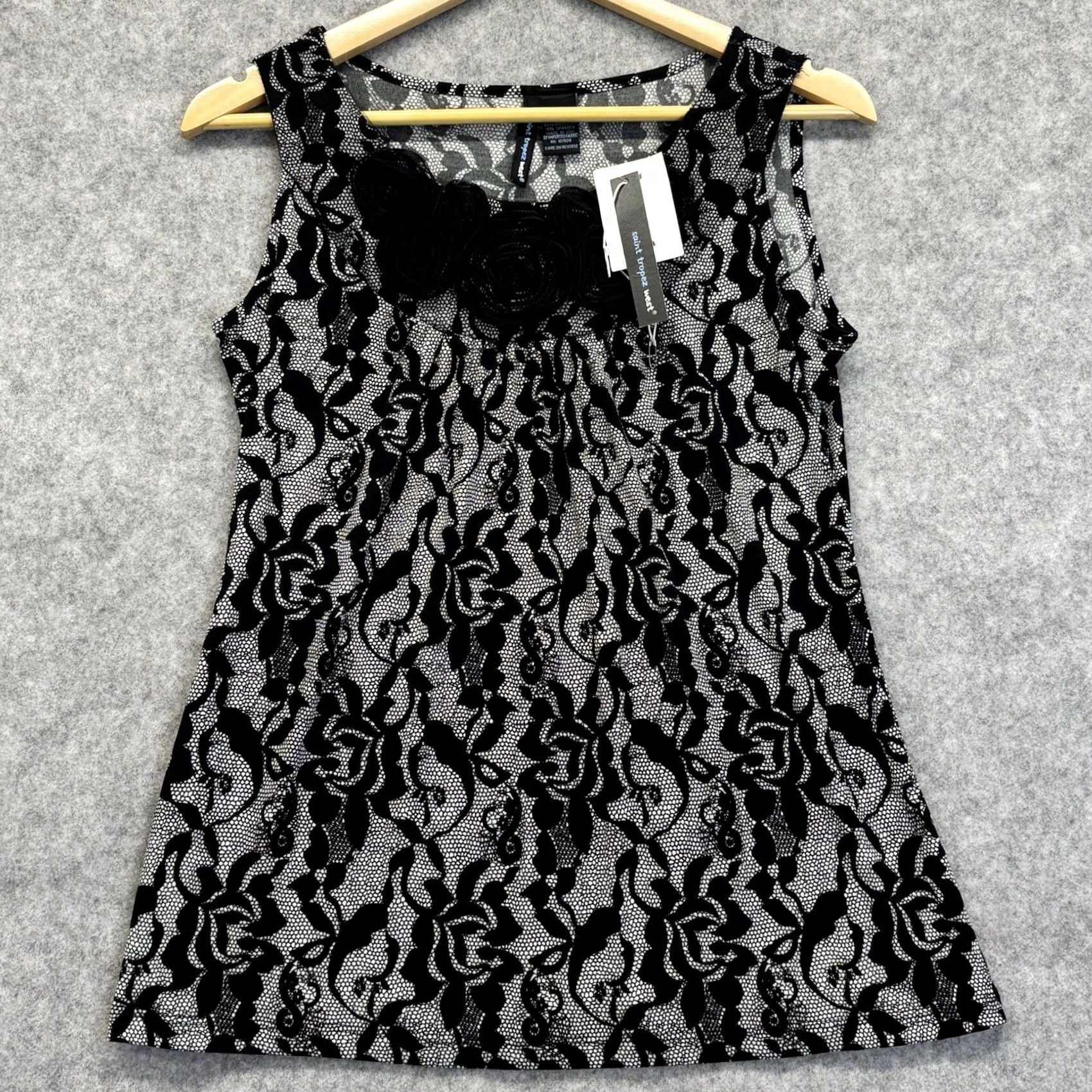 Vintage Saint Tropez West Top Womens S Vest Size Women Floral Mix Black White New BNWT Size S / US 4 / IT 40 - 2 Thumbnail