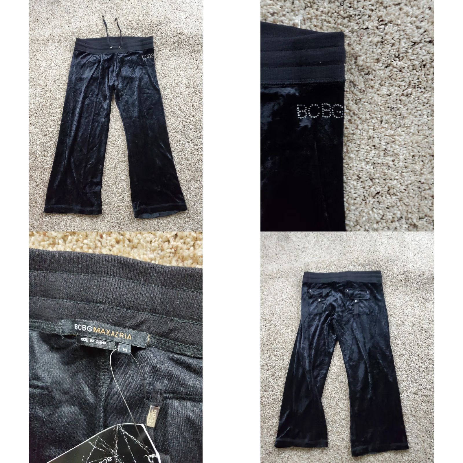 Bcbgmaxazria BCBGMAXAZRIA Tracksuit Womens M Black Velour Hoodie Capri Pants NWT Short Sleeve Set Size M / US 6-8 / IT 42-44 - 9 Thumbnail