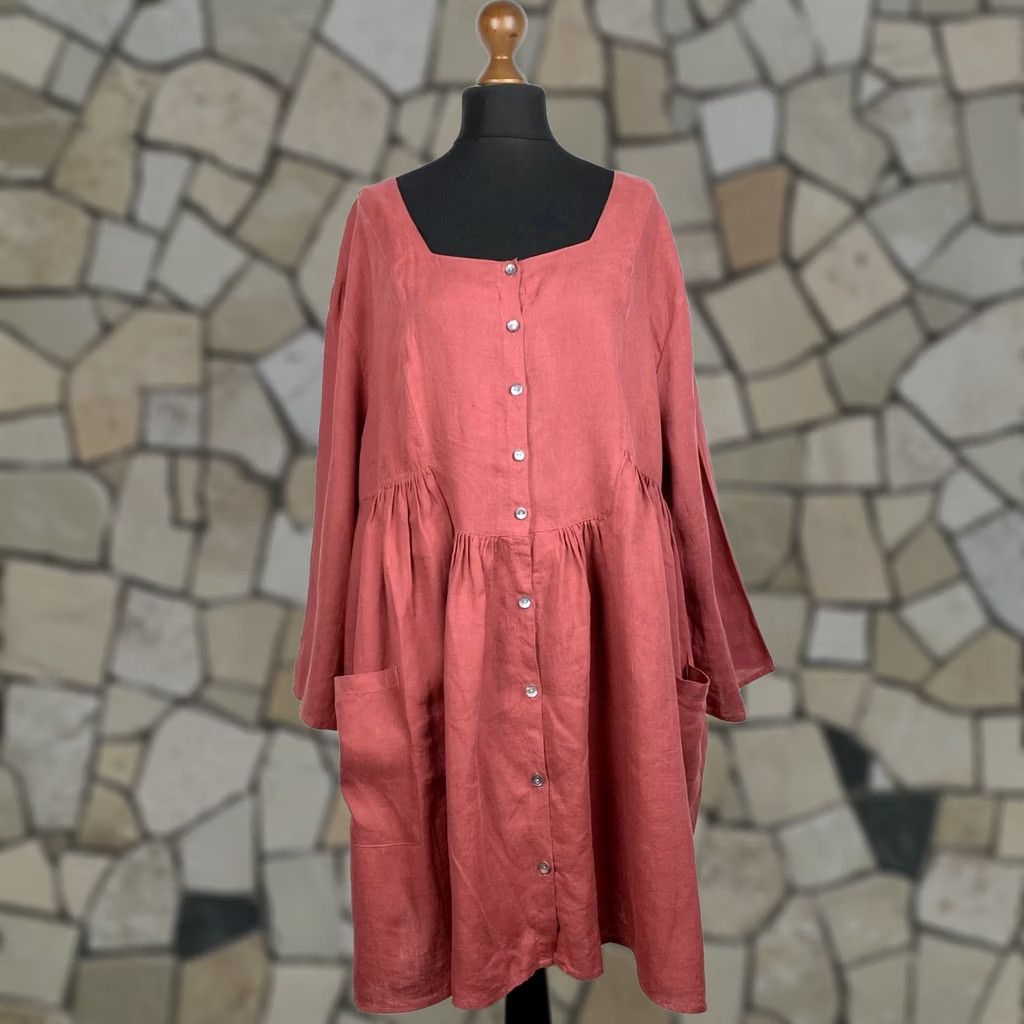 Vintage Gudrun Sjoden Dress Womens Linen Size XXL Red Knee Length Dress Size XXL / US 16-18 / IT 52-54 - 1 Thumbnail