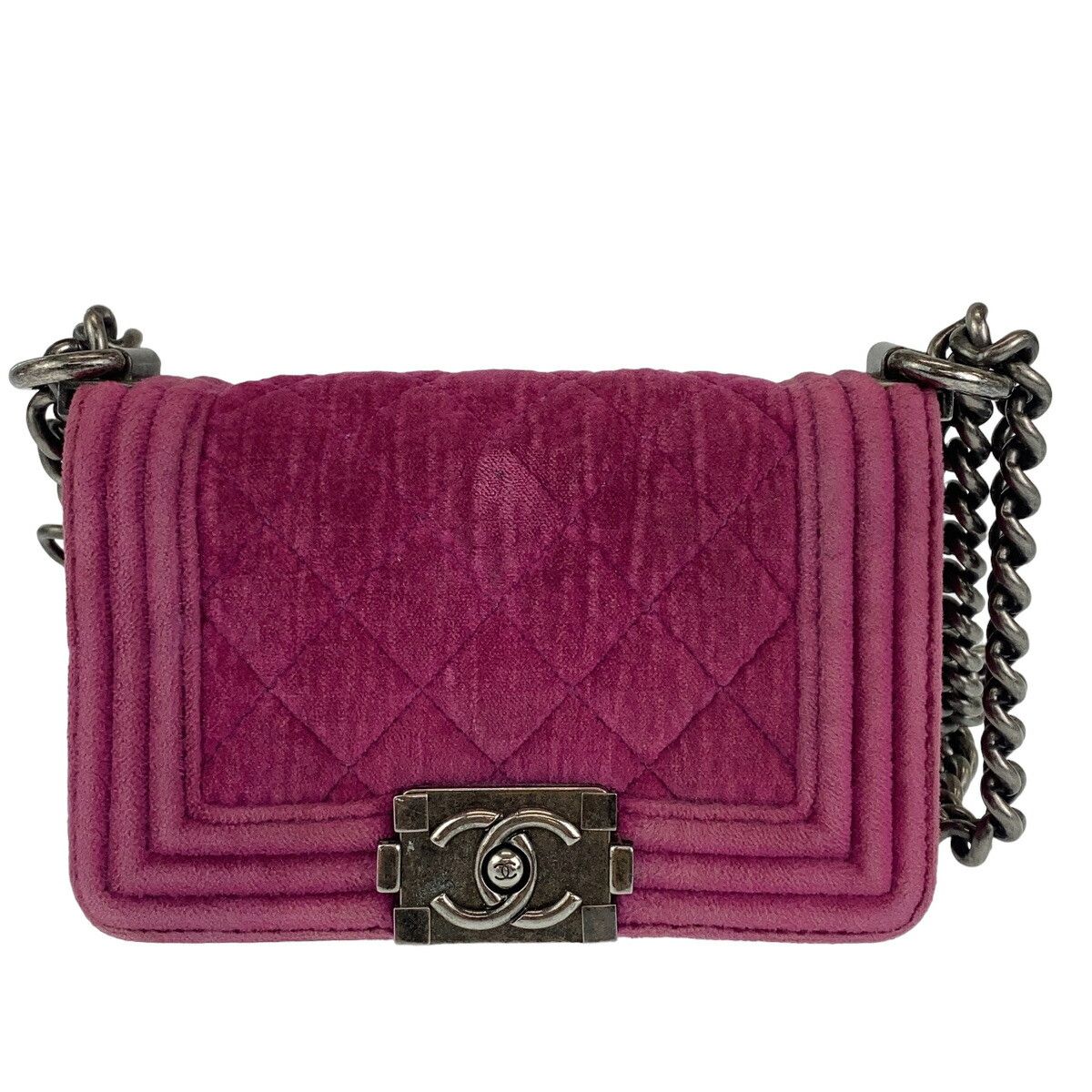 Chanel Chanel Velour/leather Mini Boy Chanel Matelasse Chain Shoulder Bag 403775 Leather Shoulder Bag in Pink, Women's