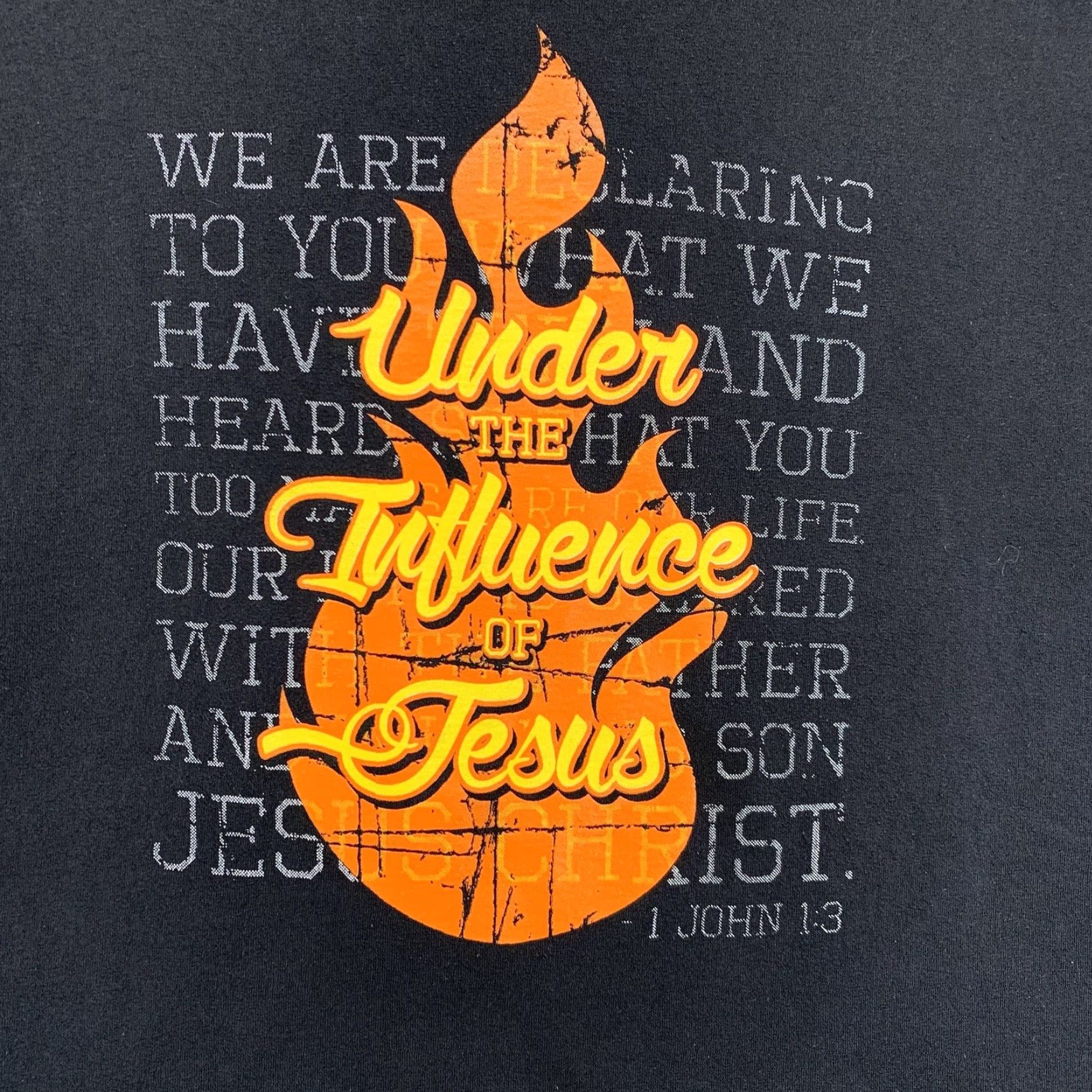 Jerzees VINTAGE Christian T-Shirt Men’s 2XL Crew Neck Short Sleeve Black Faith John 1:3 Graphic Print Unisex All Seasons Size US XXL / EU 58 / 5 - 2 Thumbnail