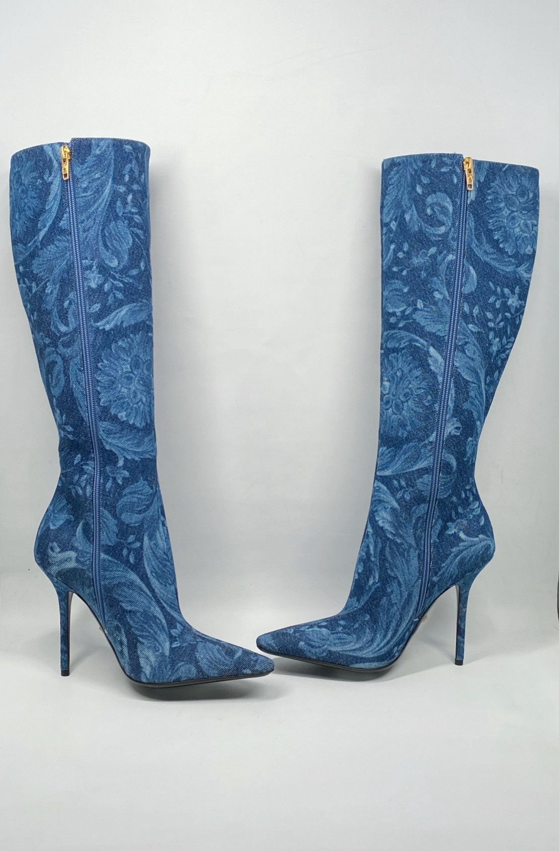 Versace Versace T.110 110MM Floral Denim Pointed Boots size 38 Size US 8 / IT 38 - 9 Thumbnail