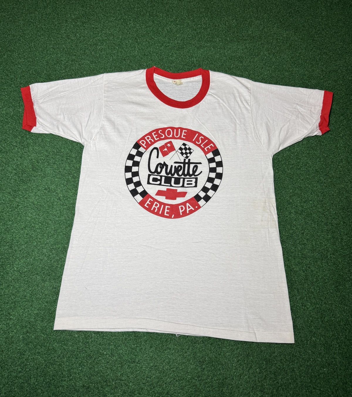 Vintage Corvette Club Presque Isle 80s Muscle Car Ringer T Shirt Size US L / EU 52-54 / 3 - 1 Thumbnail