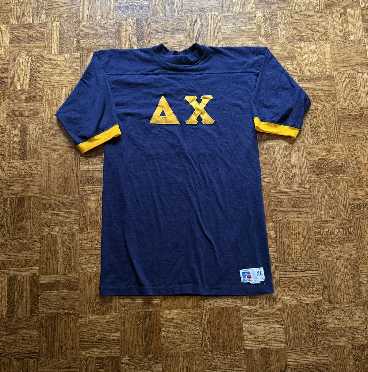 Vintage Vintage Russell Athletic Fraternity Jersey Embroidered Tee Size US XL / EU 56 / 4 - 1 Thumbnail