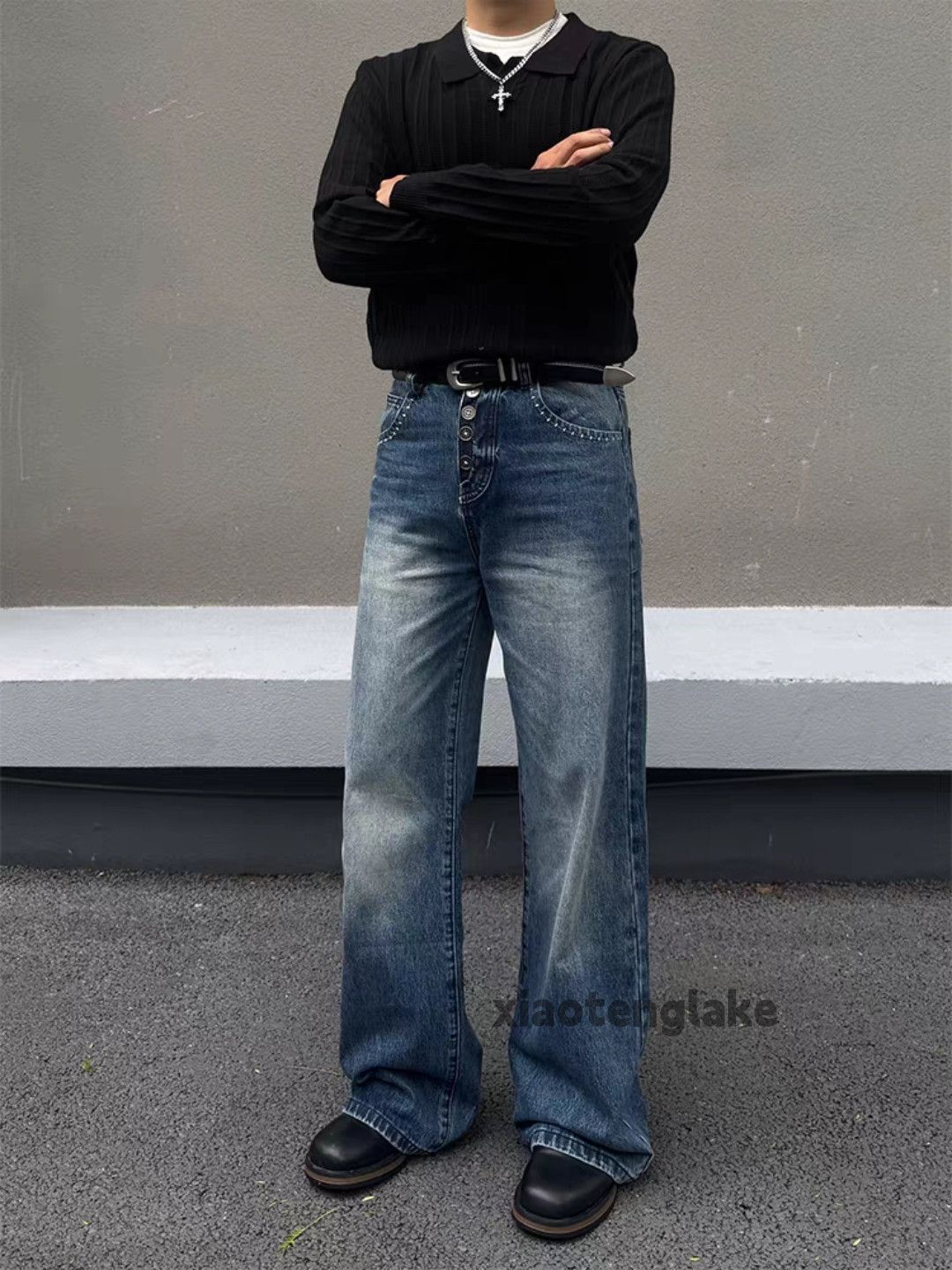 Jean Custom washed faded loose baggy flared hiphop yuppie jeans Size US 30 / EU 46 - 4 Thumbnail