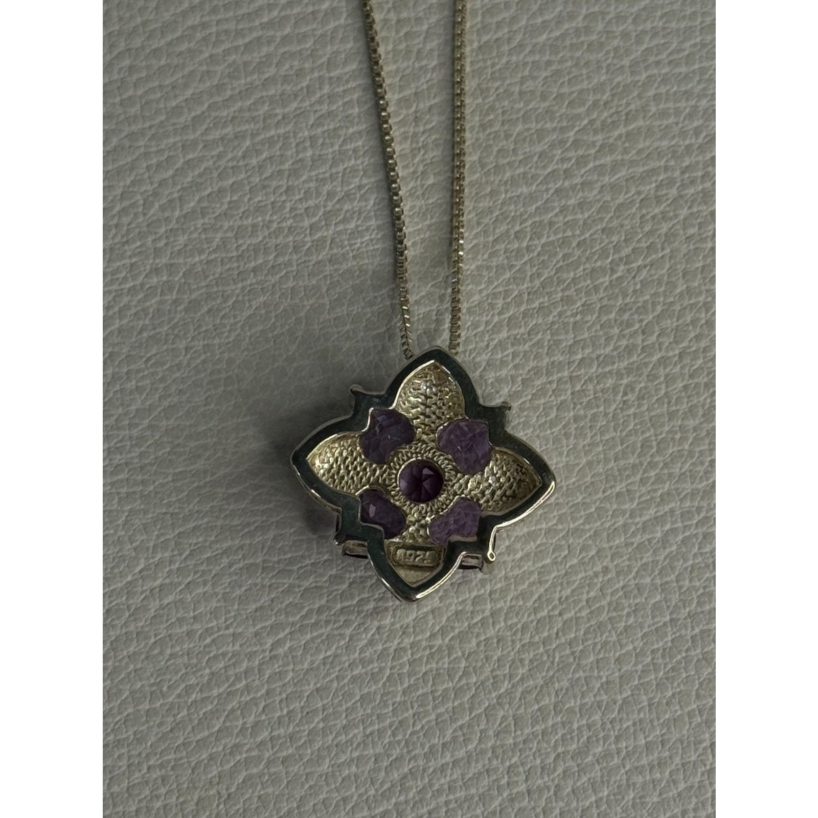 Jewelry 925 STERLING SILVER AMETHYST FLOWER NECKLACE LENGTH 20 INCH Size ONE SIZE - 8 Thumbnail