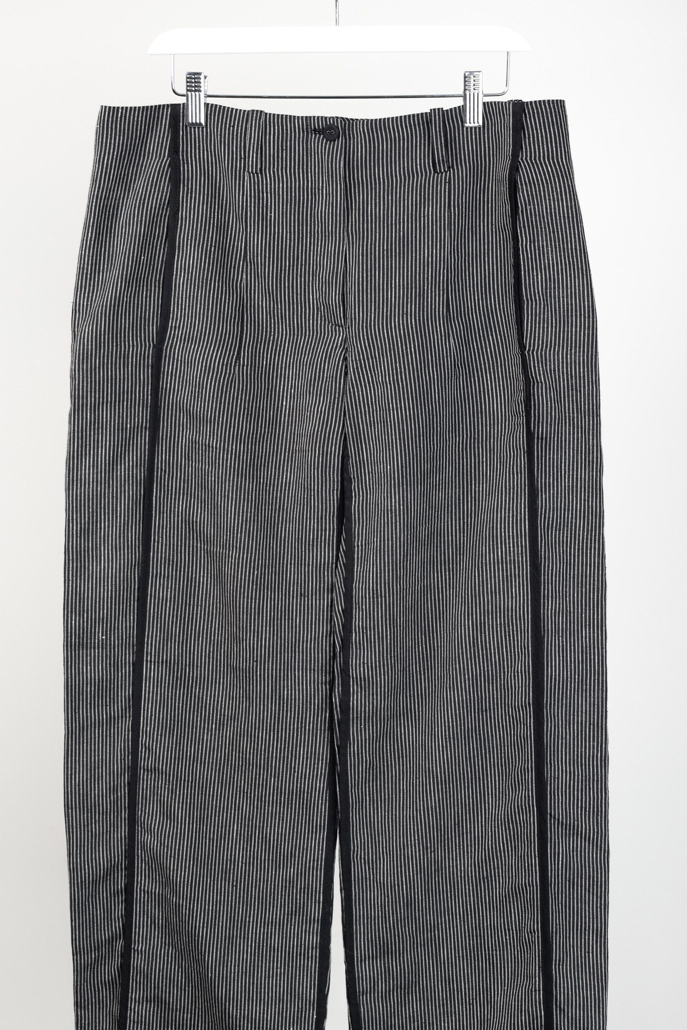Annette Gortz Annette Gortz Solo Black Pinstripe-Linen Wide-Leg Pants Size 35" - 3 Thumbnail