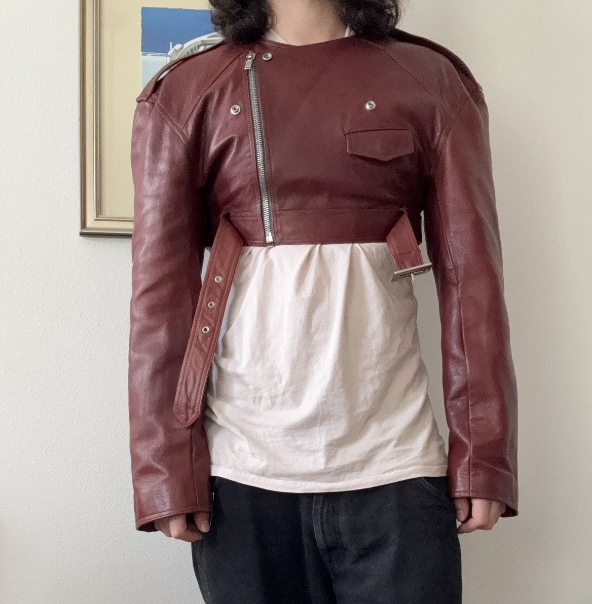 Rick Owens Rick Owens Micro Cropped Henna Leather Biker Jacket Size US M / EU 48-50 / 2 - 8 Thumbnail