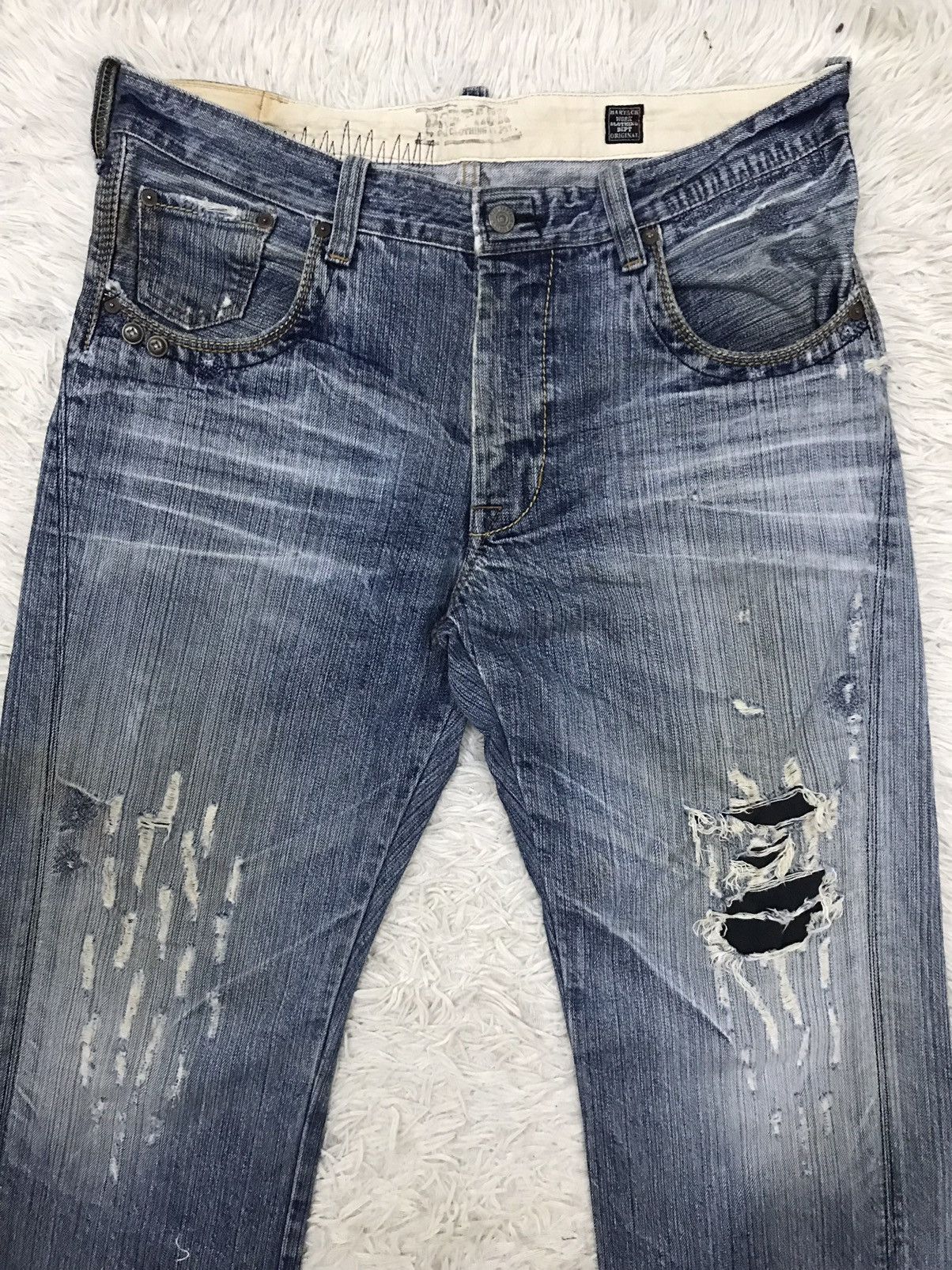 If Six Was Nine Vintage Bartack Work Clothing Distressed Denim Jeans Size US 34 / EU 50 - 5 Thumbnail