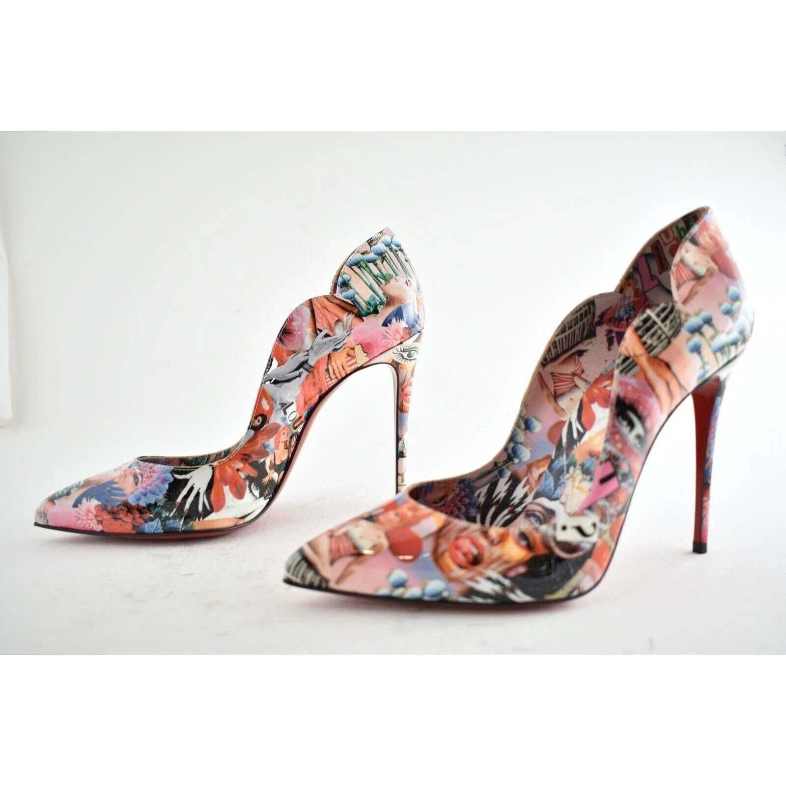 Christian Louboutin Hot Chick 100 Patent CH Xtian Black Red Blue Heel Pump 39 Size US 9 / IT 39 - 9 Thumbnail