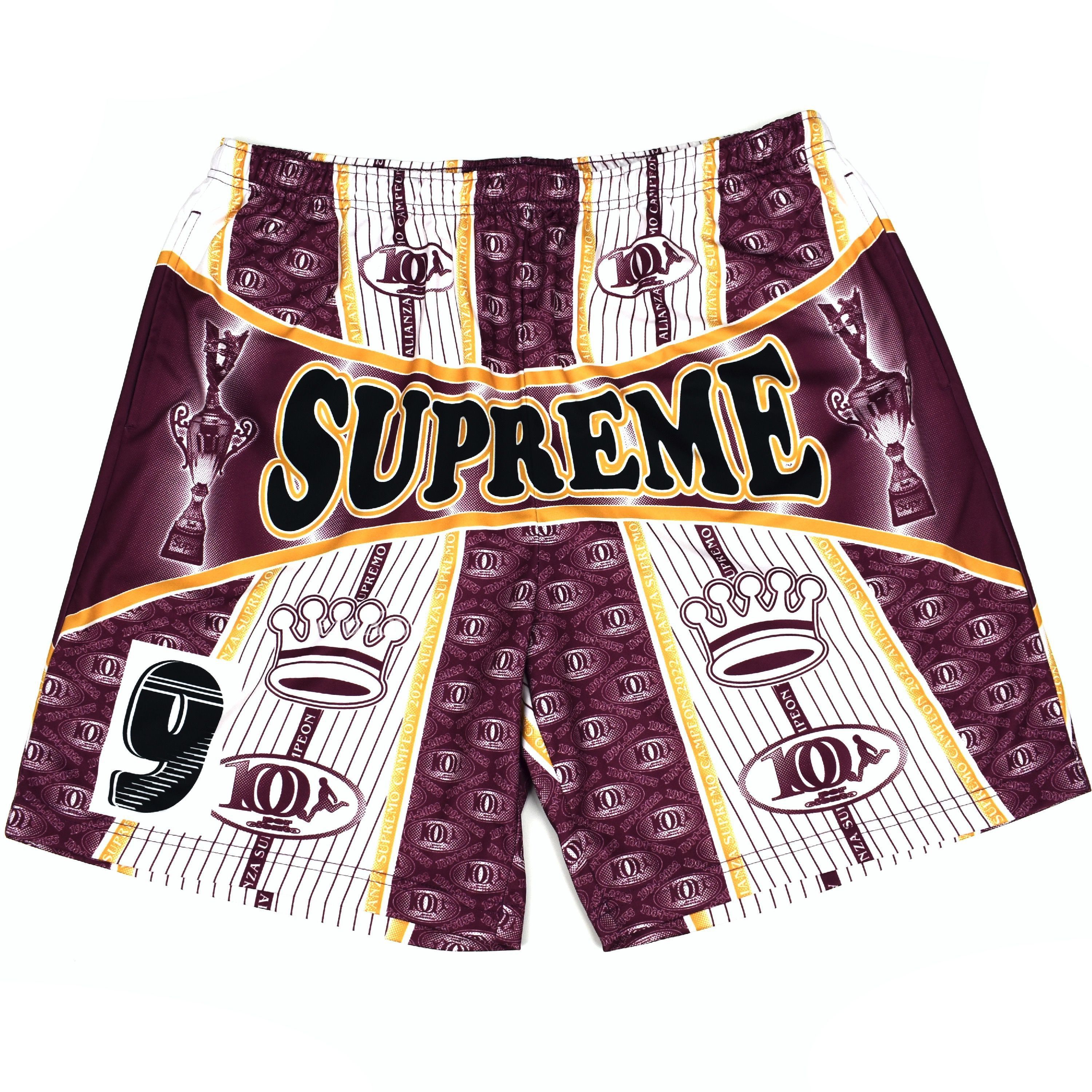 Supreme Supreme Por Ciento Logo Print Soccer Shorts Burgundy DS Size US 34 / EU 50 - 1 Preview