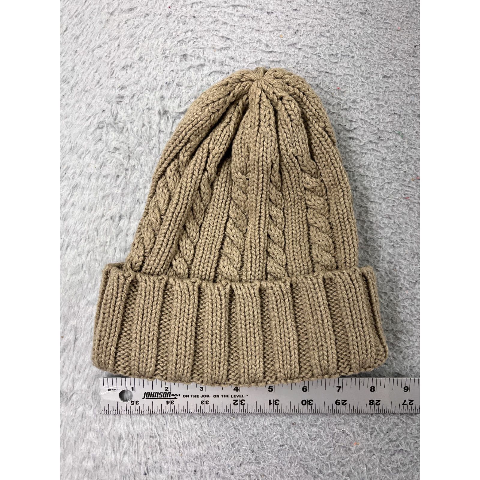 Vintage Dot Dash Beanie Womens One Size Beige Knit 100% Acrylic Ski Winter Hat Beanie Adult Womens 1SZ Beige 90s Theme? (No, keep to item) Size ONE SIZE - 2 Thumbnail