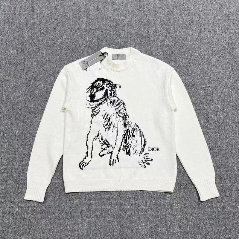 Dior Dior White Cotton Graphic Long Sleeve Sweater 0089 Size S / US 4 / IT 40 - 1 Thumbnail