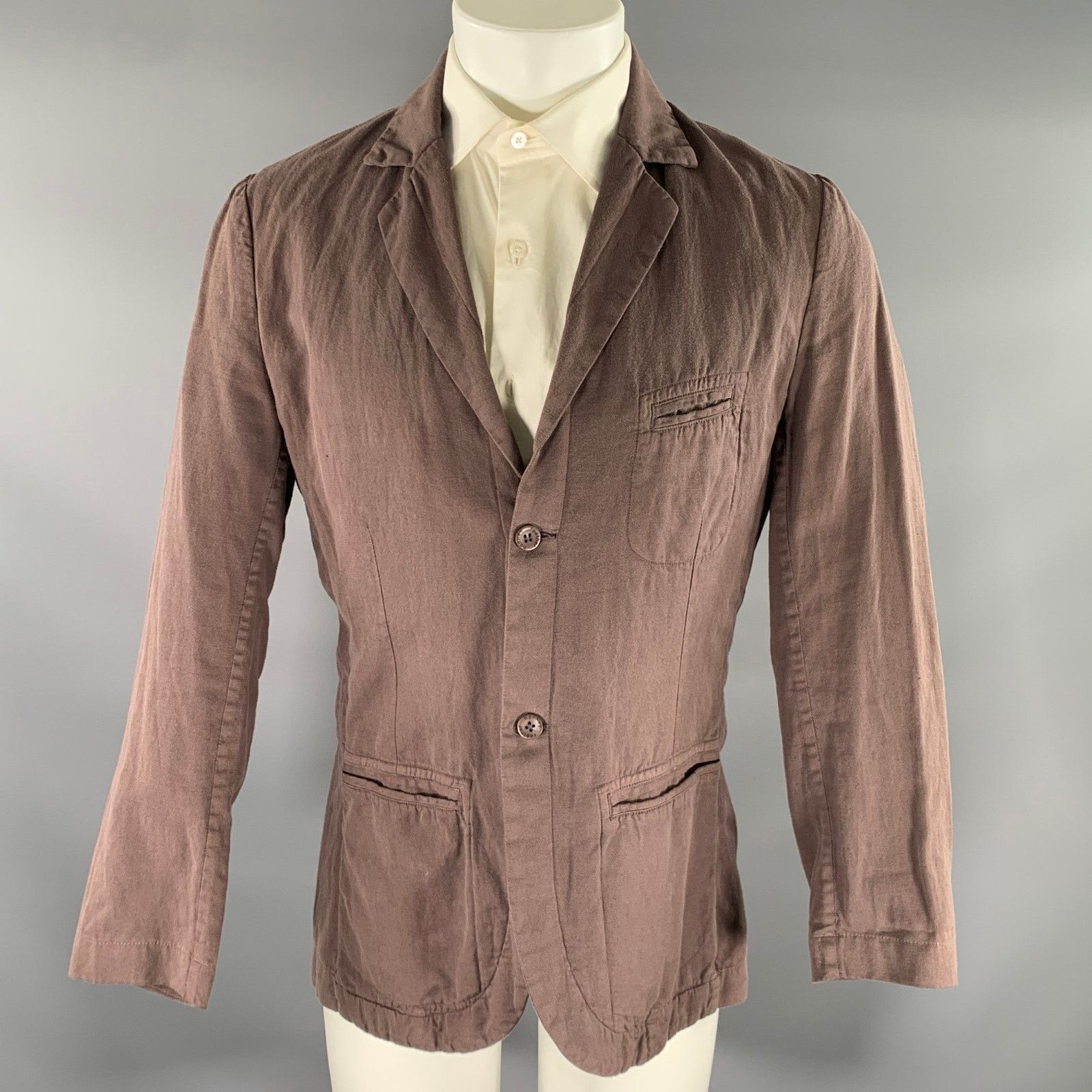hannes roether HANNES ROETHER Brown Cotton Blend Notch Lapel Sport Coat Size 42R - 1 Thumbnail