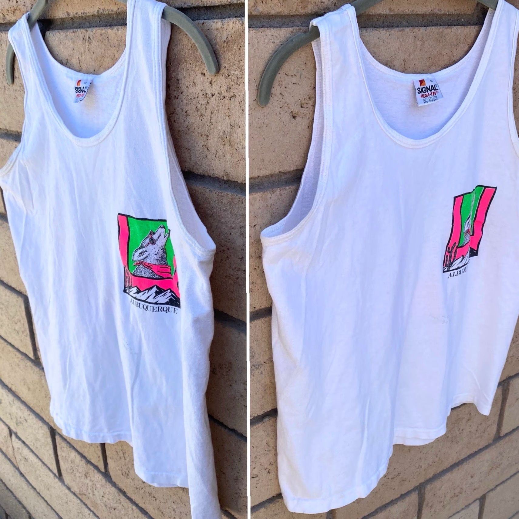 Vintage VINTAGE Albuquerque Coyote Howling Southwestern Neon Graphics Tank Top 80s 90s M Size US M / EU 48-50 / 2 - 2 Thumbnail