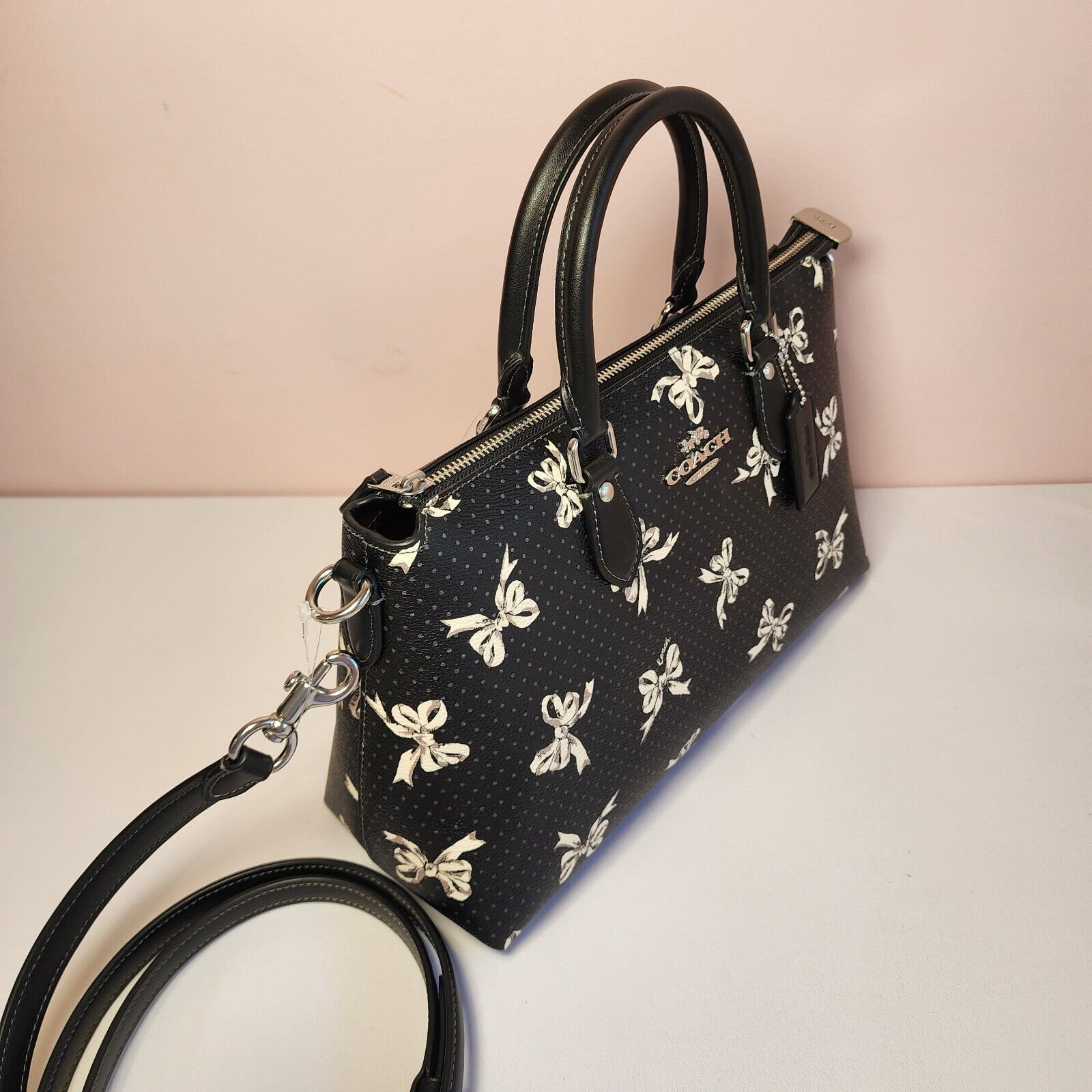 Coach NWT COACH CAA76 Georgia Stachel Bag Bow Print Silver/Black Size ONE SIZE - 2 Thumbnail